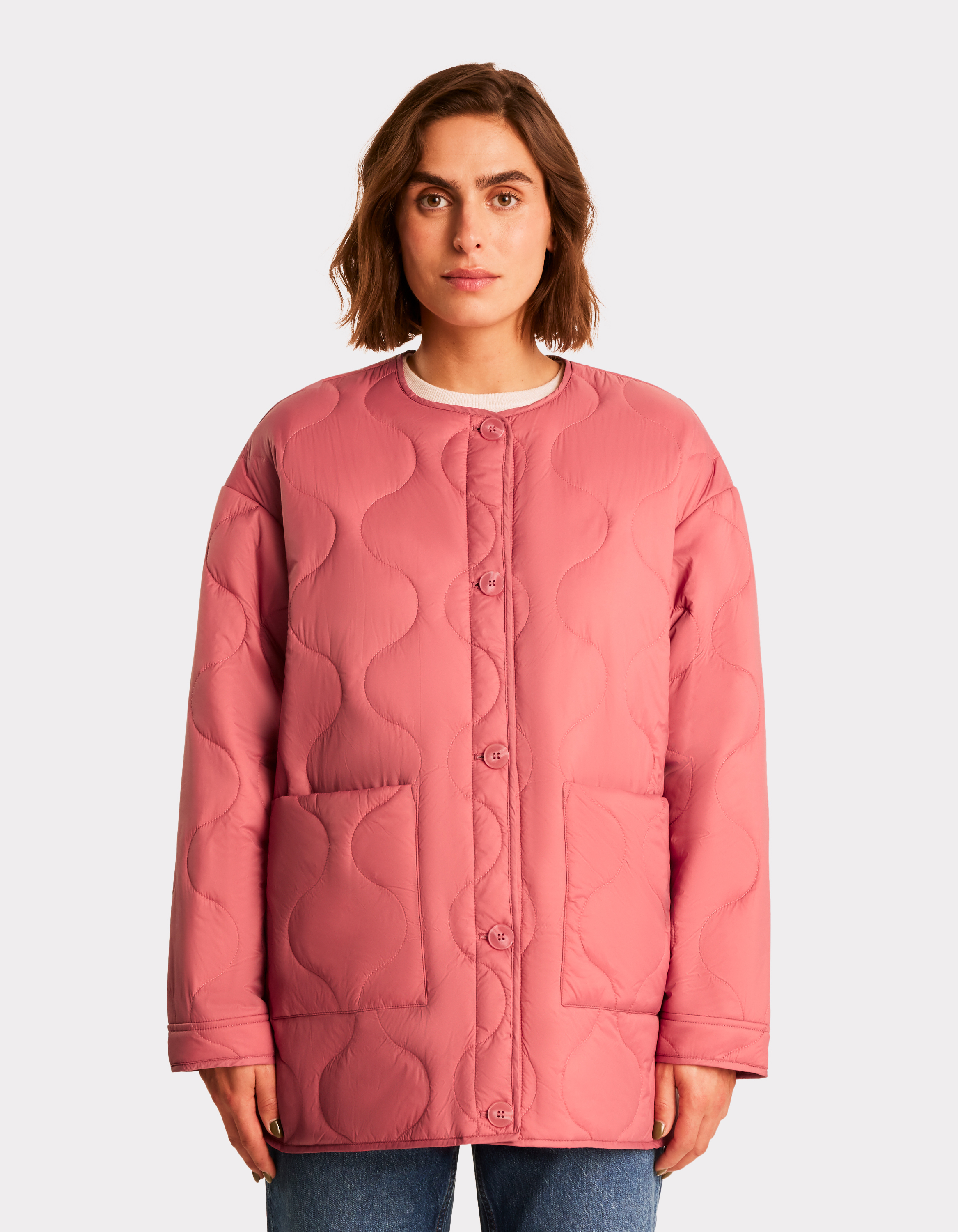 Veste matelassé col rond - rose - celio - Modalova