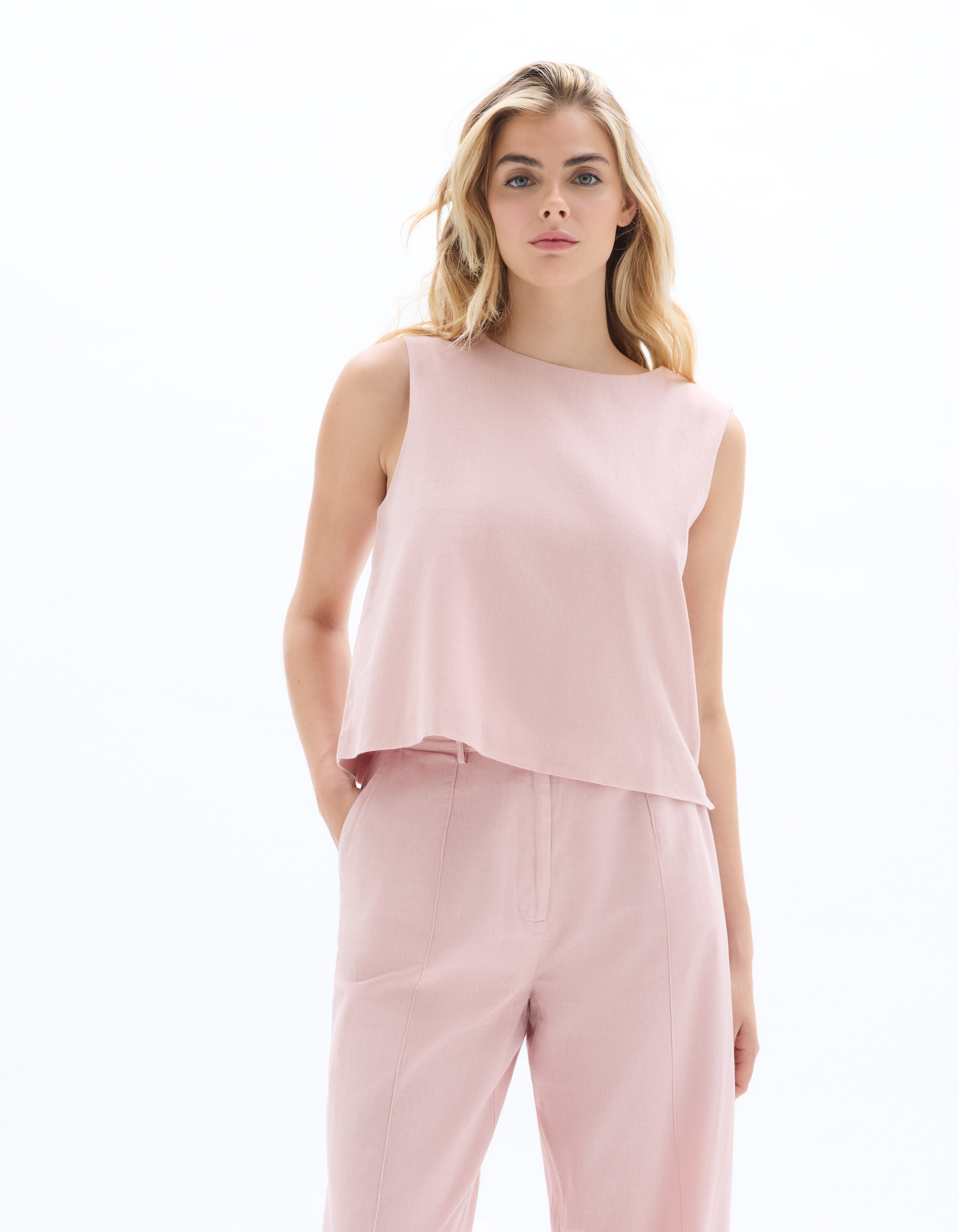 Top coton lin bouton côté - rose - celio - Modalova