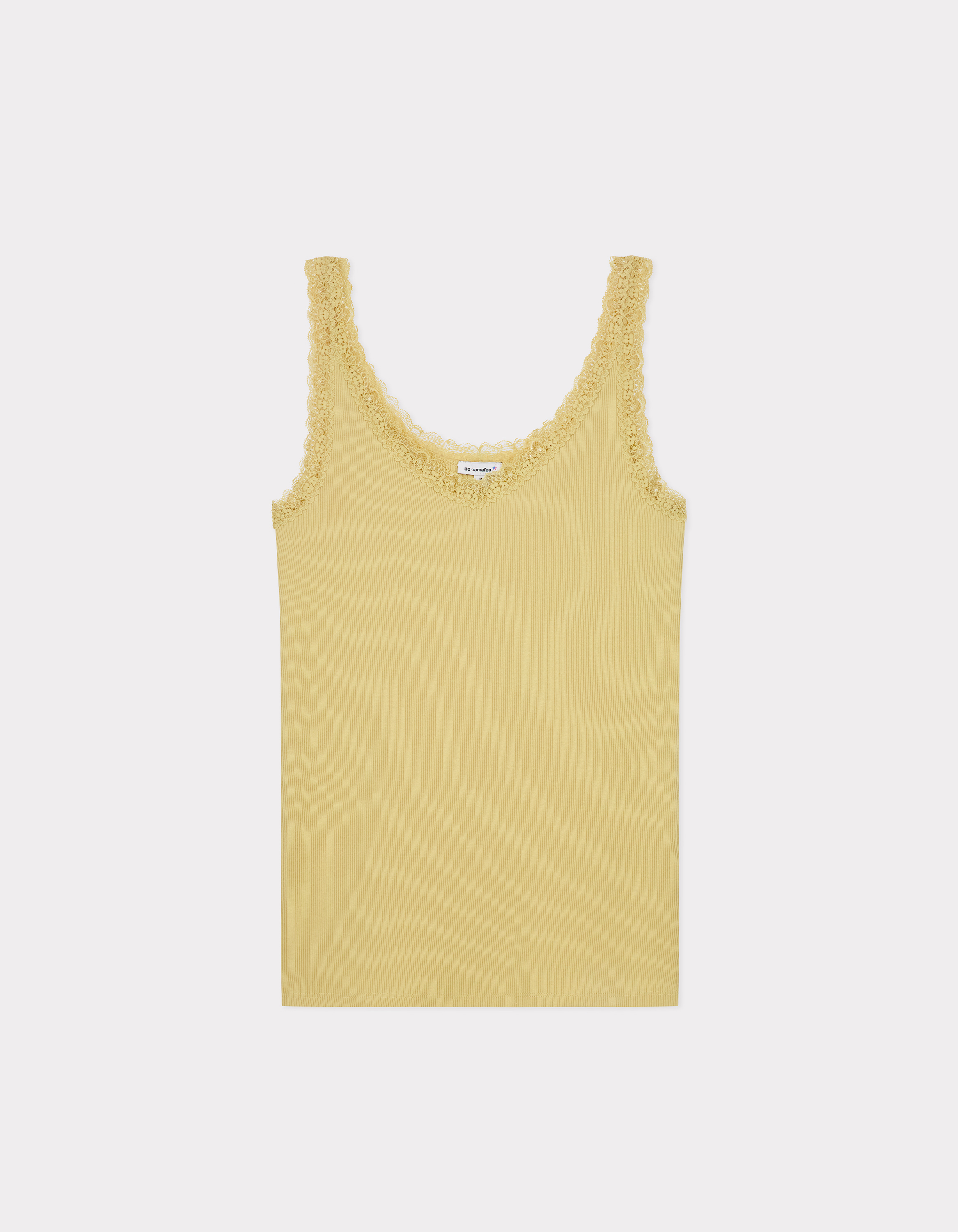 Débardeur côtelé à dentelle - jaune