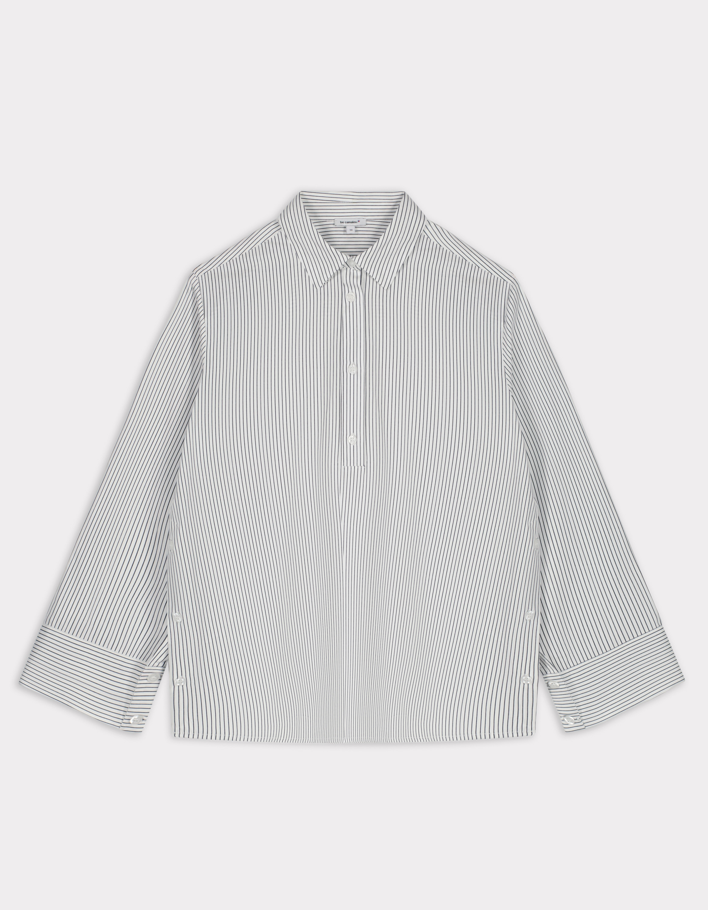 Chemise rayée avec ouverture coté - marine