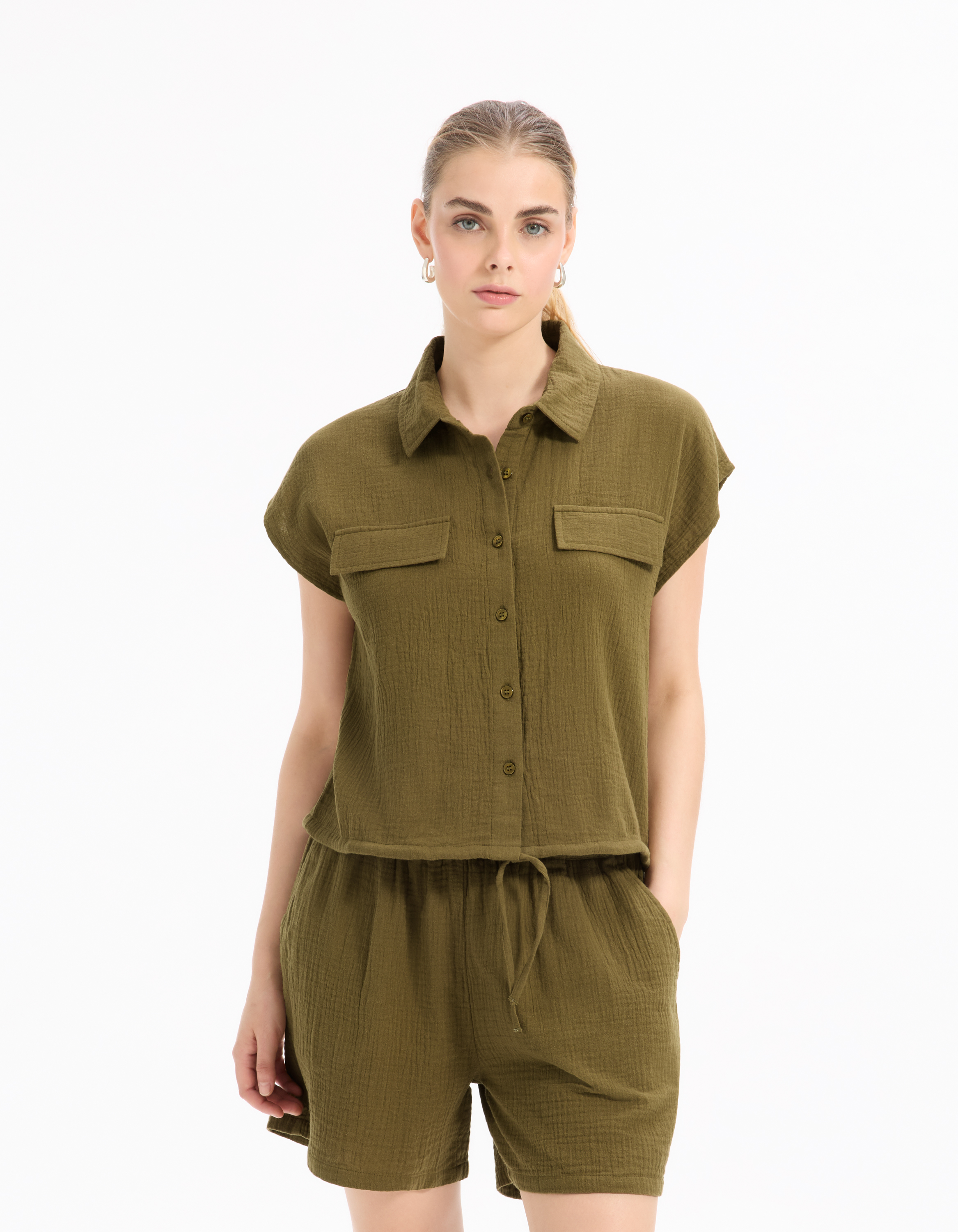 Chemisier en voile de coton sans manche - vert - celio - Modalova