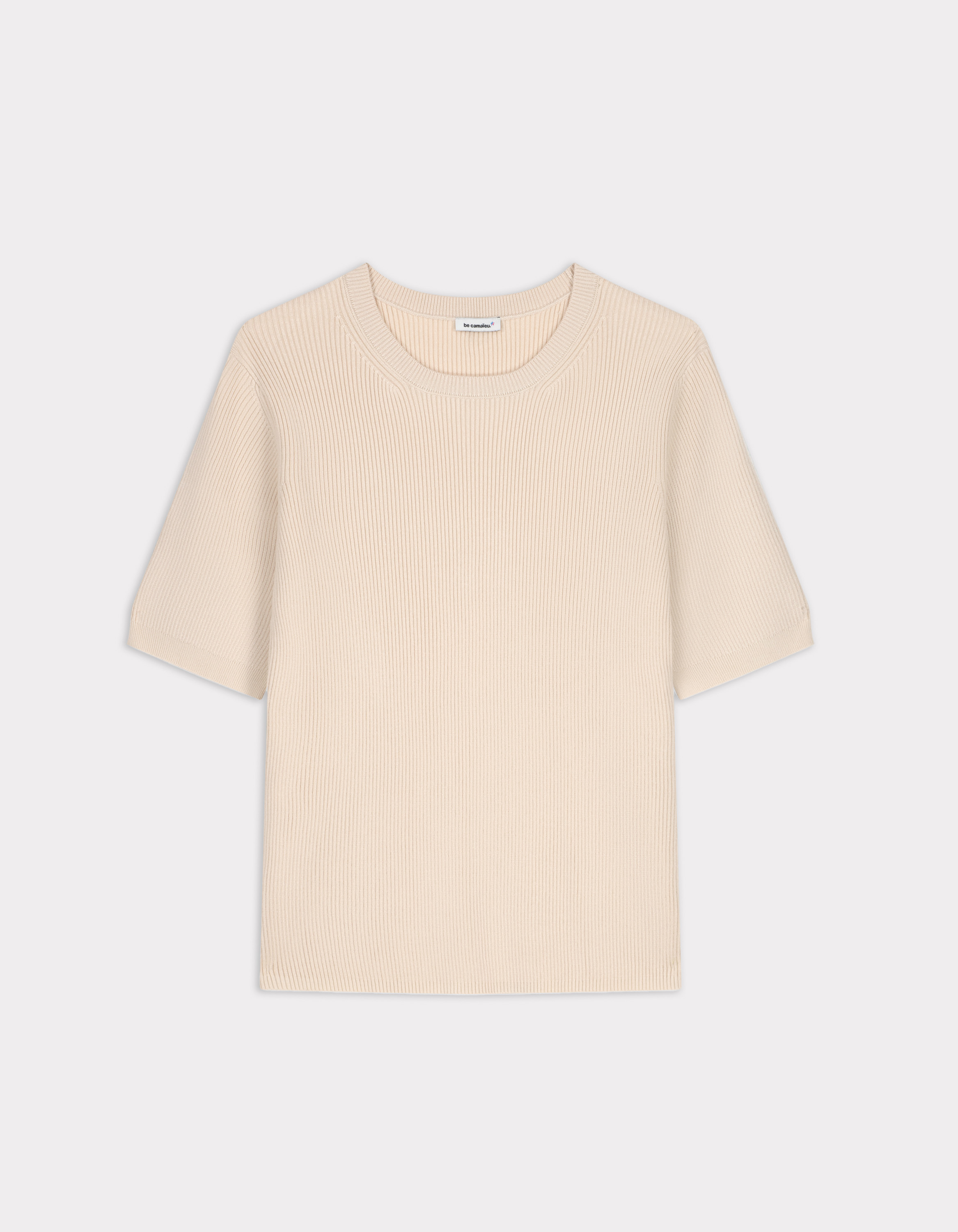 Pull en maille côtelée - beige