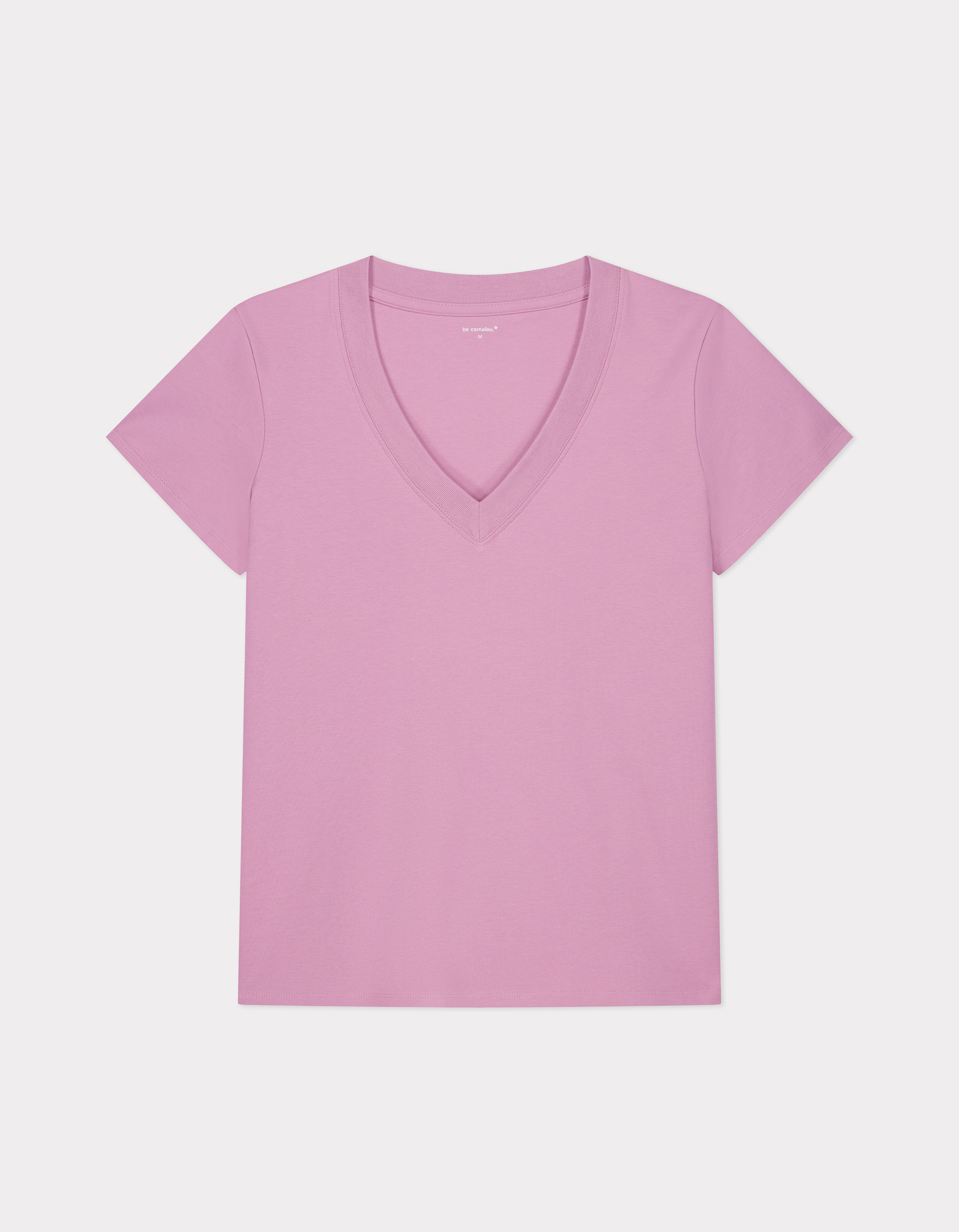 T-shirt en coton doux col V - rose