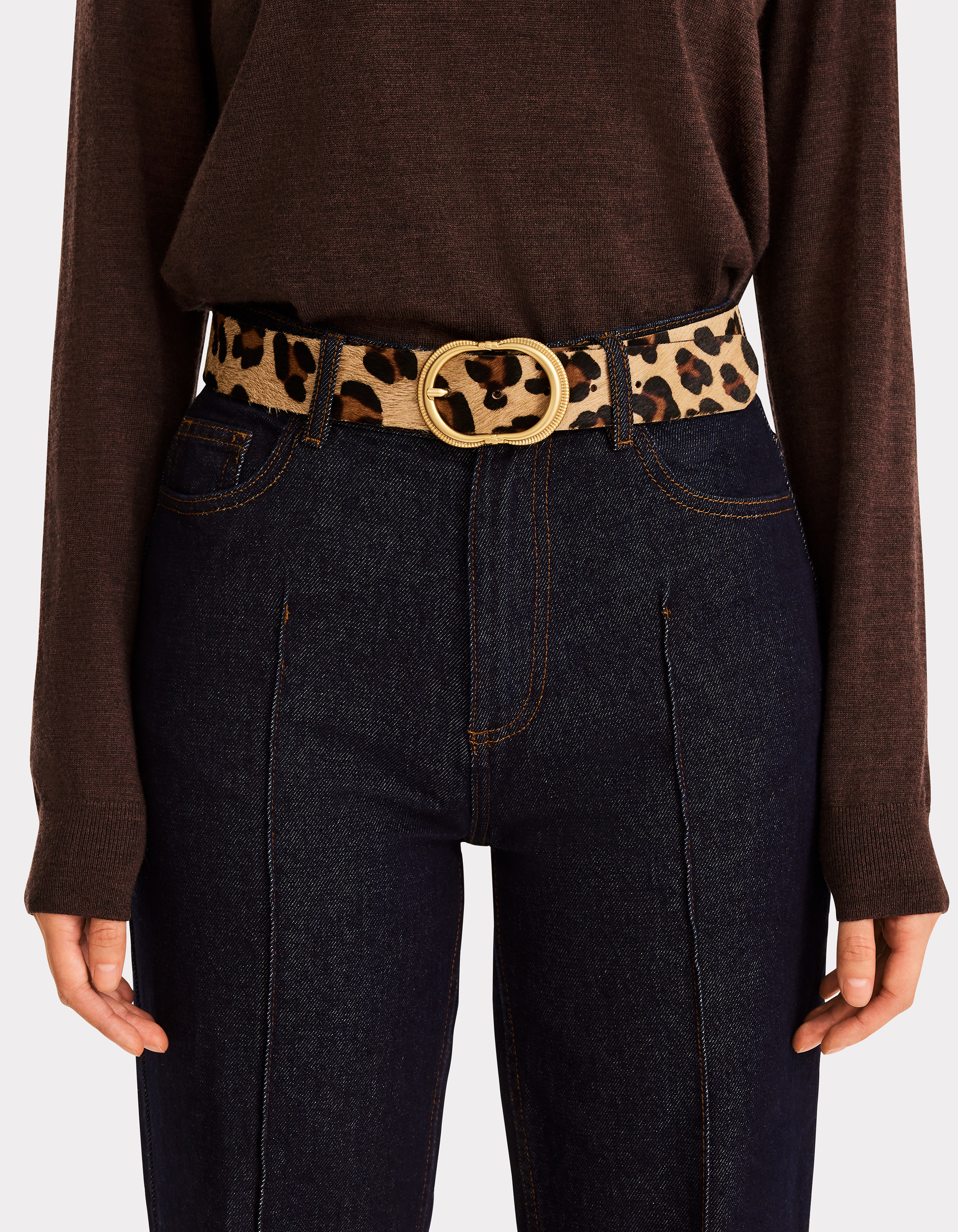 Ceinture en cuir avec doublure léopard - marron - celio - Modalova