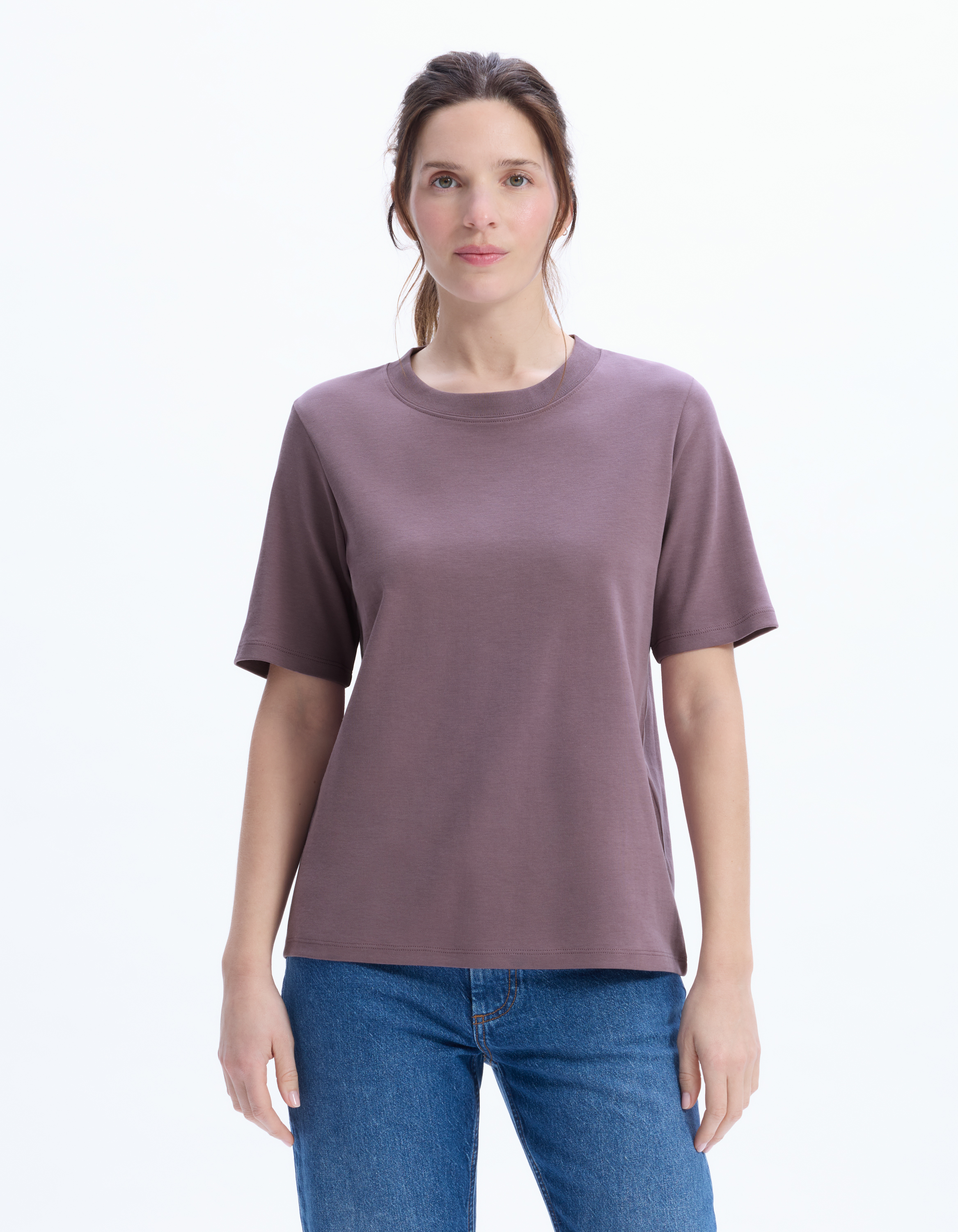 T-shirt en coton doux col rond - violet - celio - Modalova