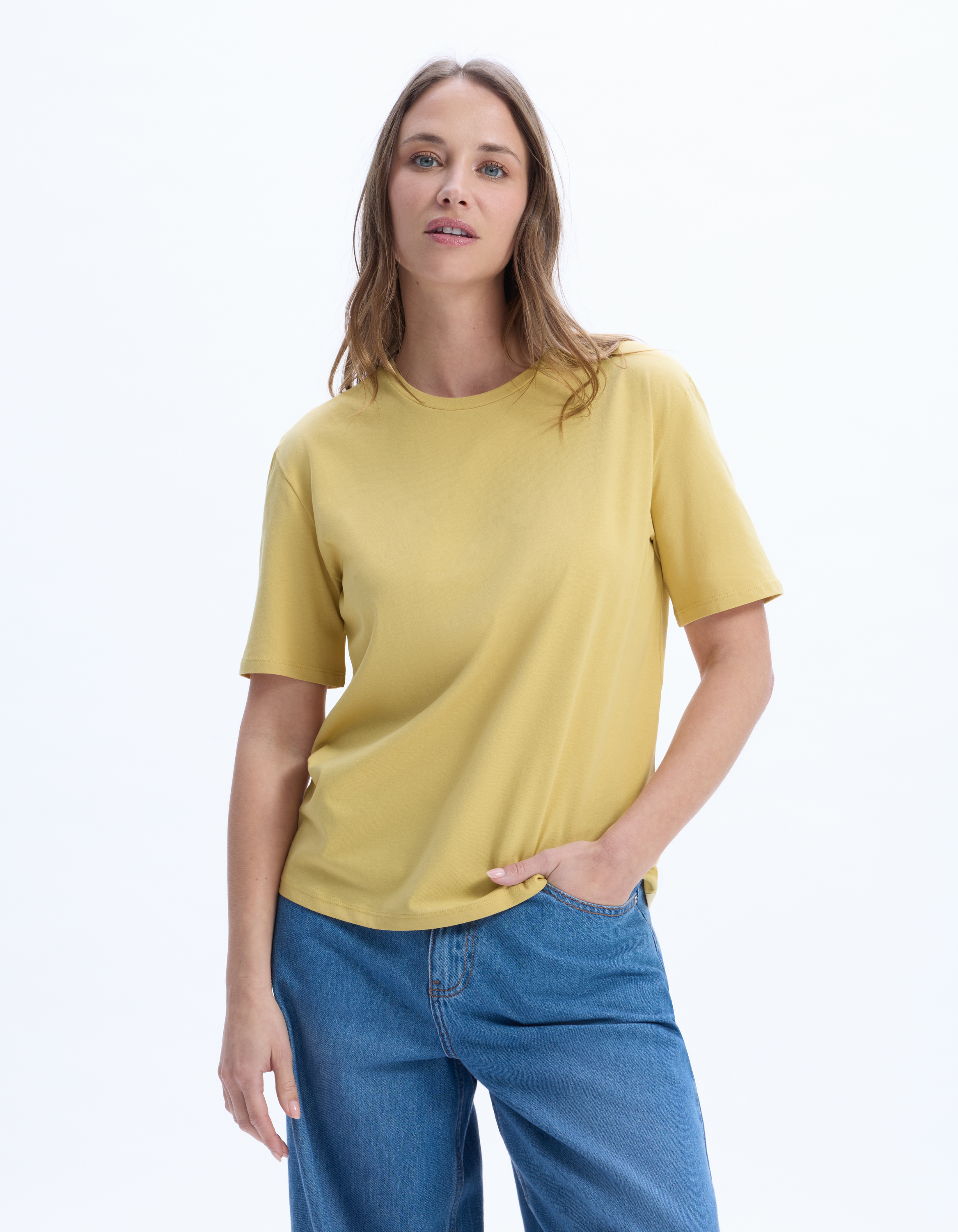 T-shirt en coton biologique col rond - jaune - celio - Modalova