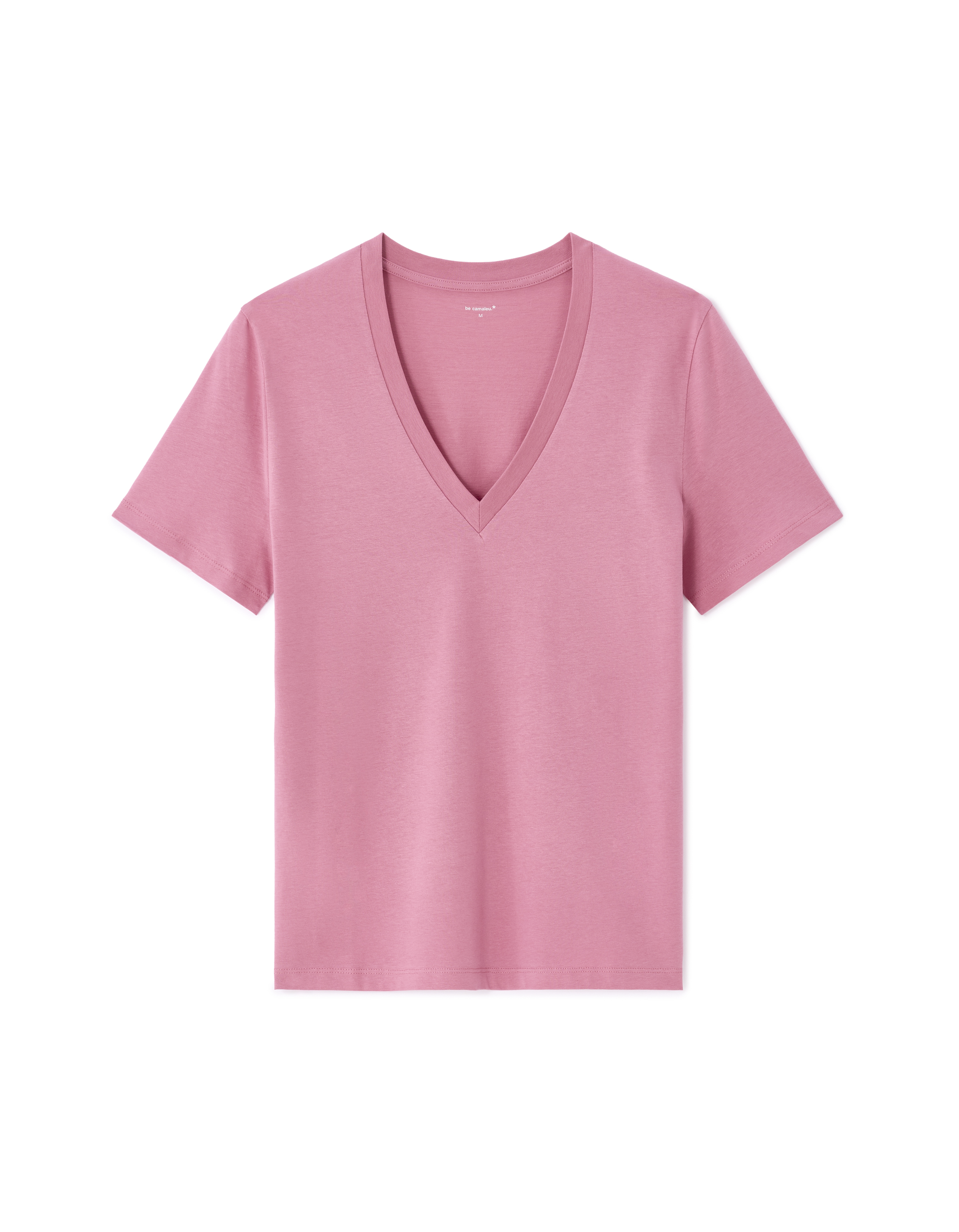 T-shirt manches courtes à col V - rose