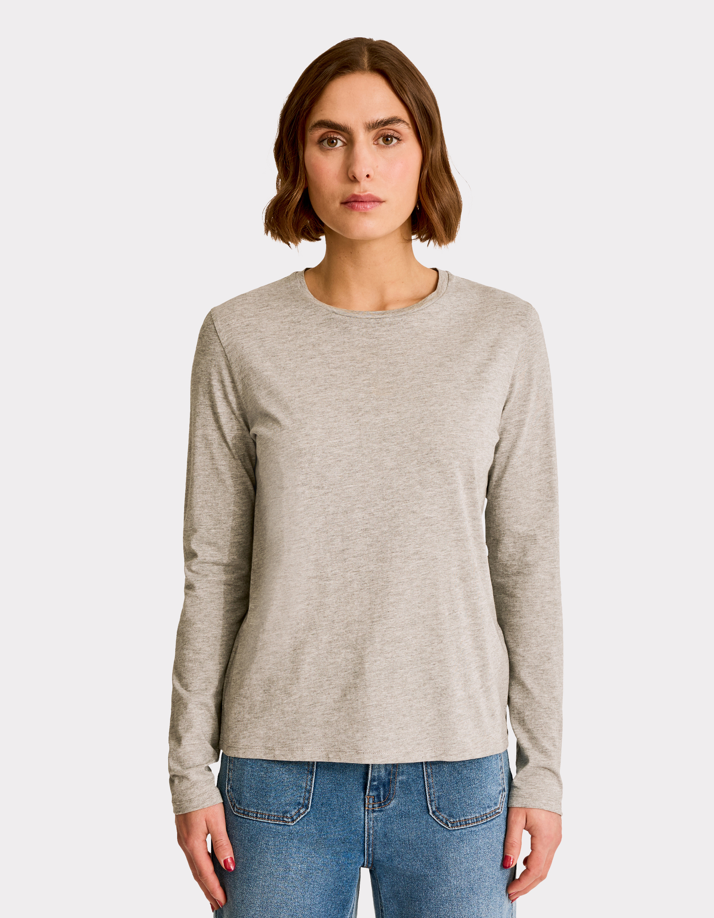 T-shirt en coton à manches longues - gris clair - celio - Modalova