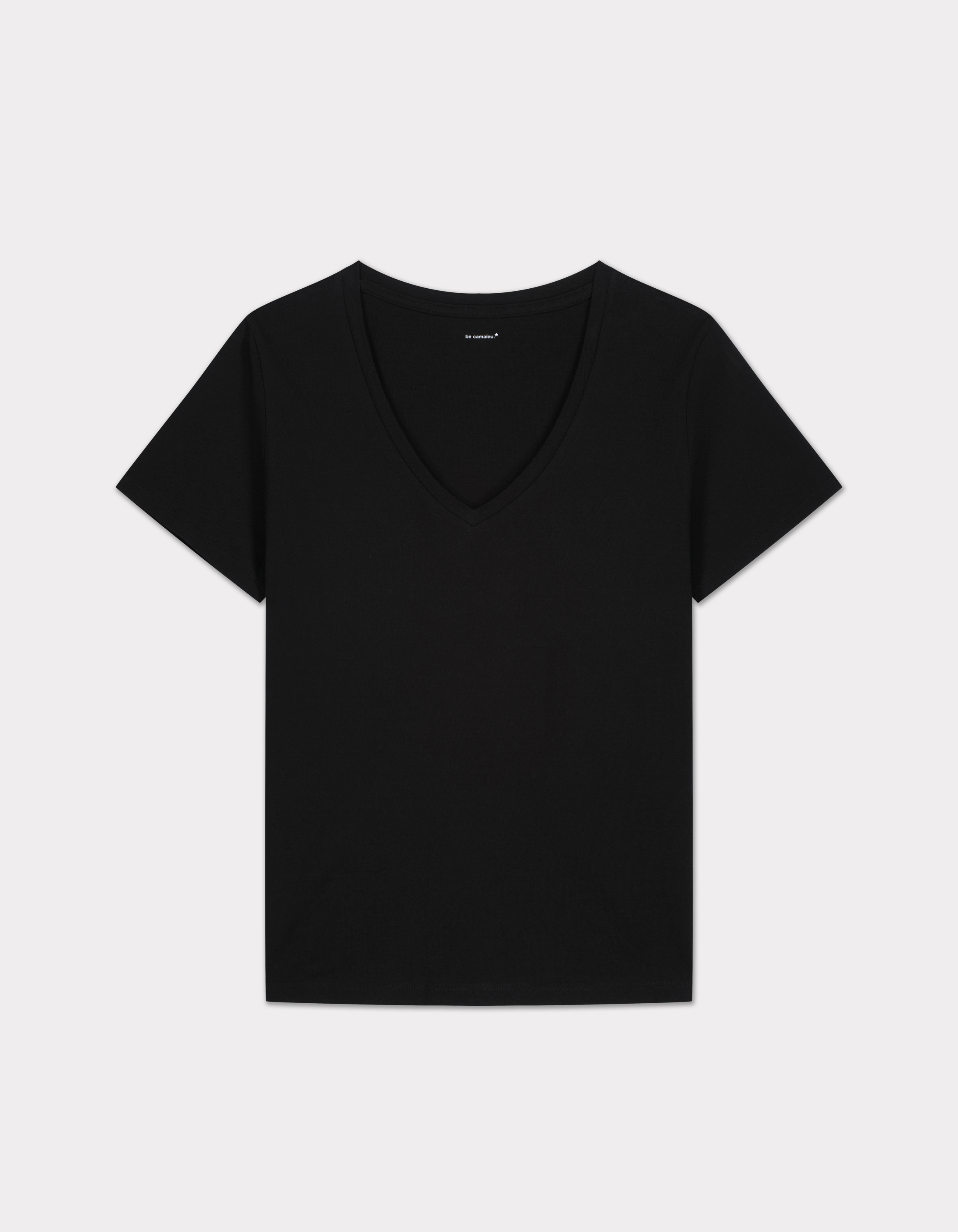 T-shirt en coton à col V - noir