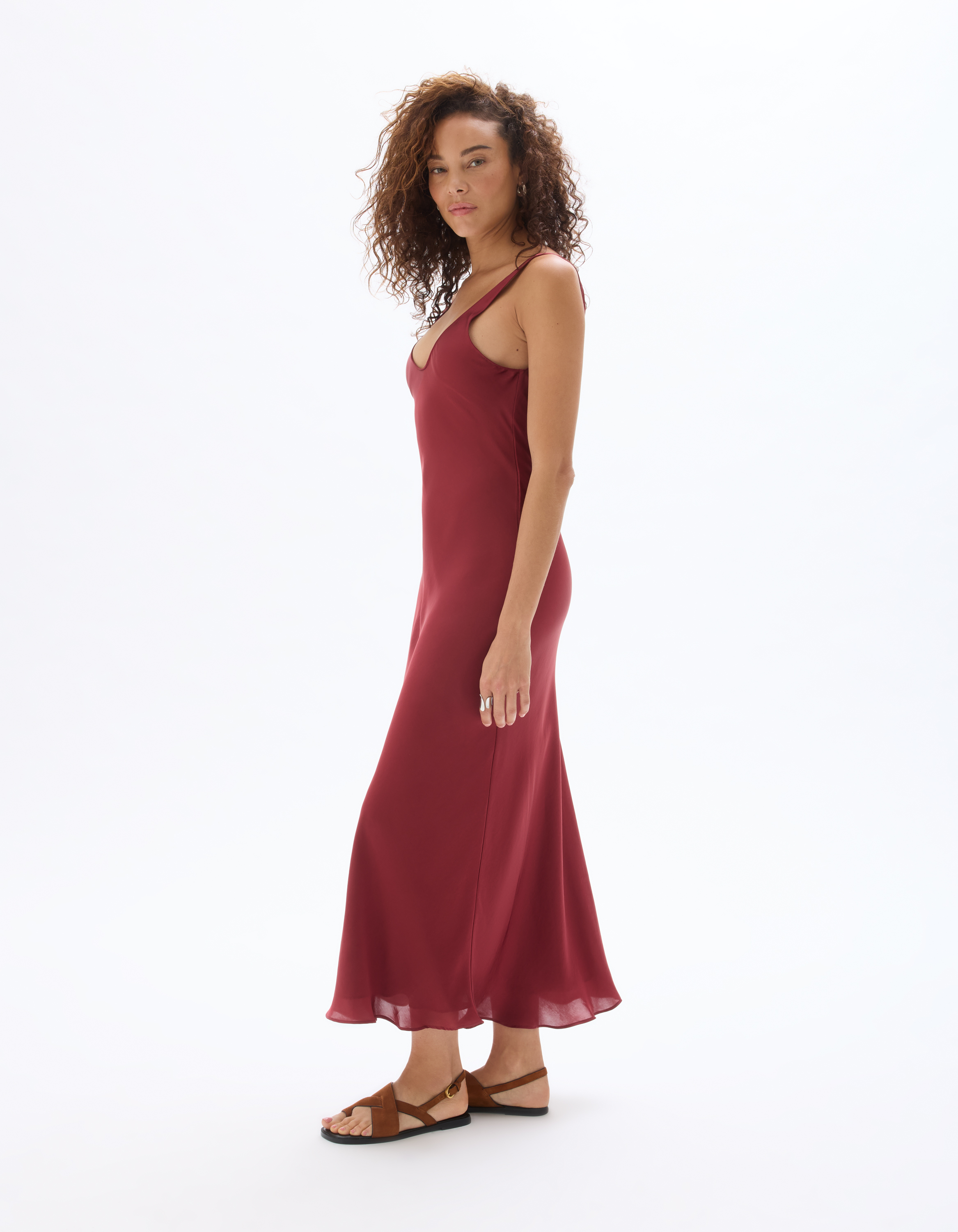 Robe longue satin - rouge - celio - Modalova