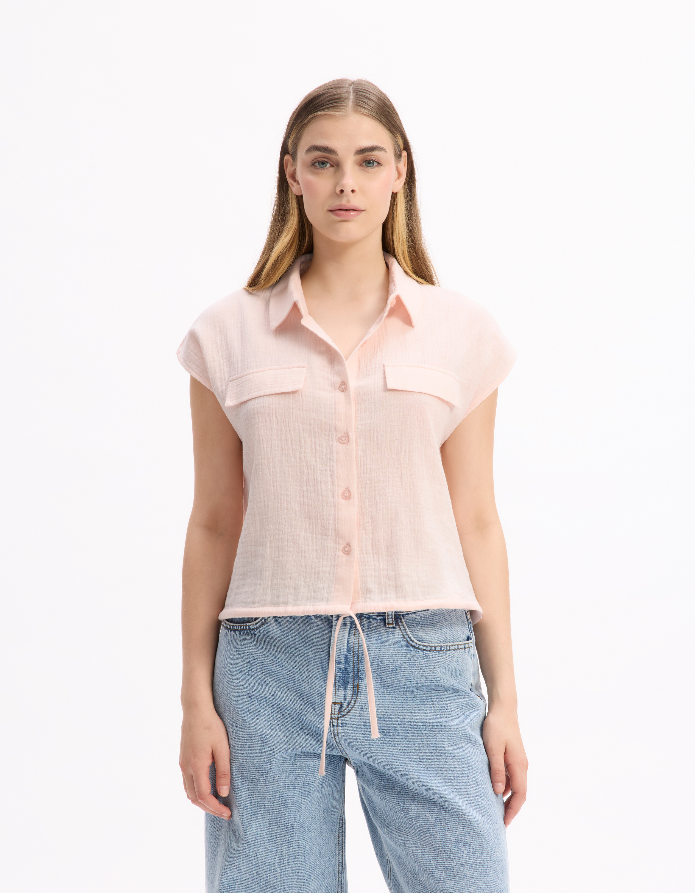 Chemisier en voile de coton sans manche - rose - celio - Modalova