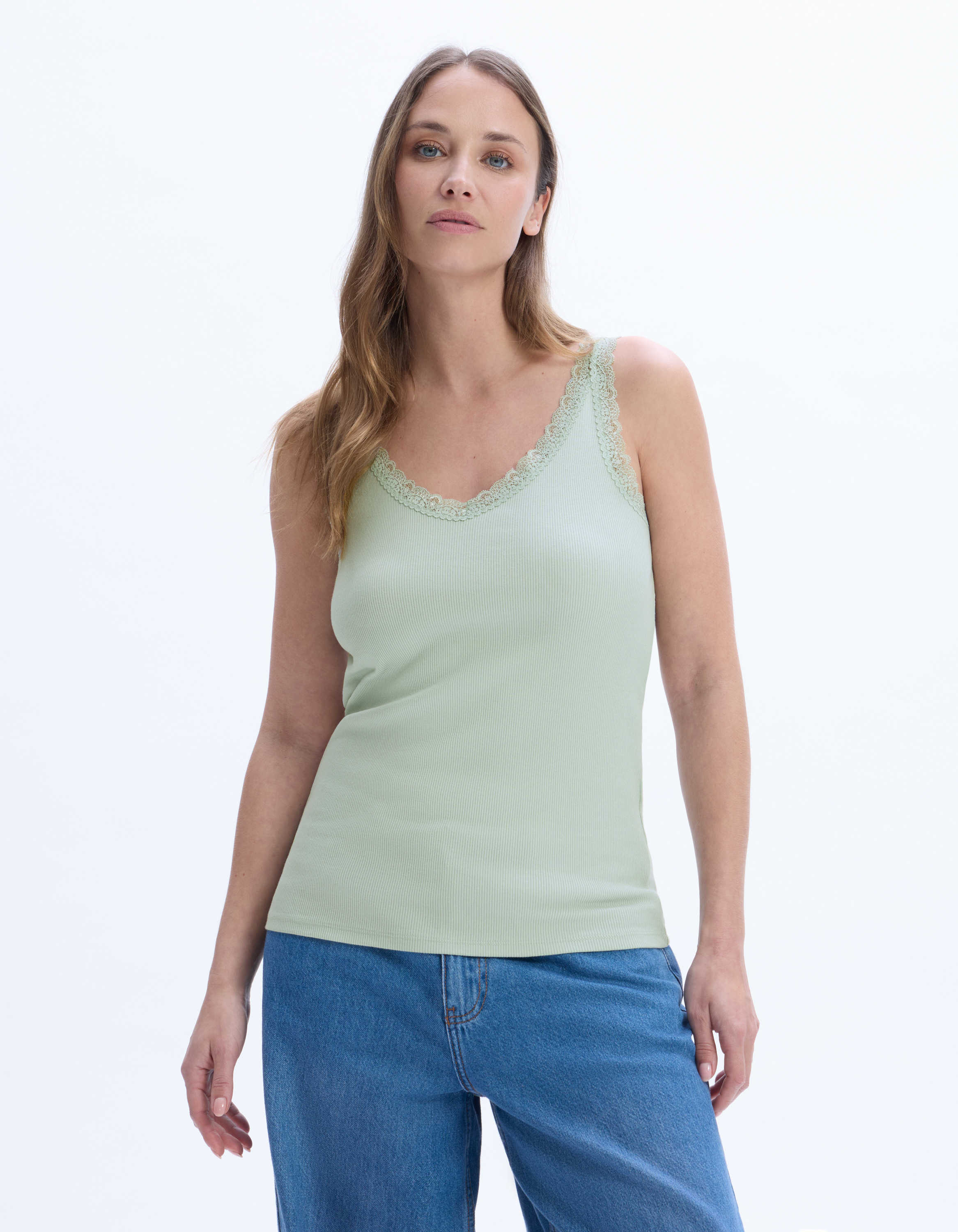 Débardeur côtelé à dentelle - vert - celio - Modalova