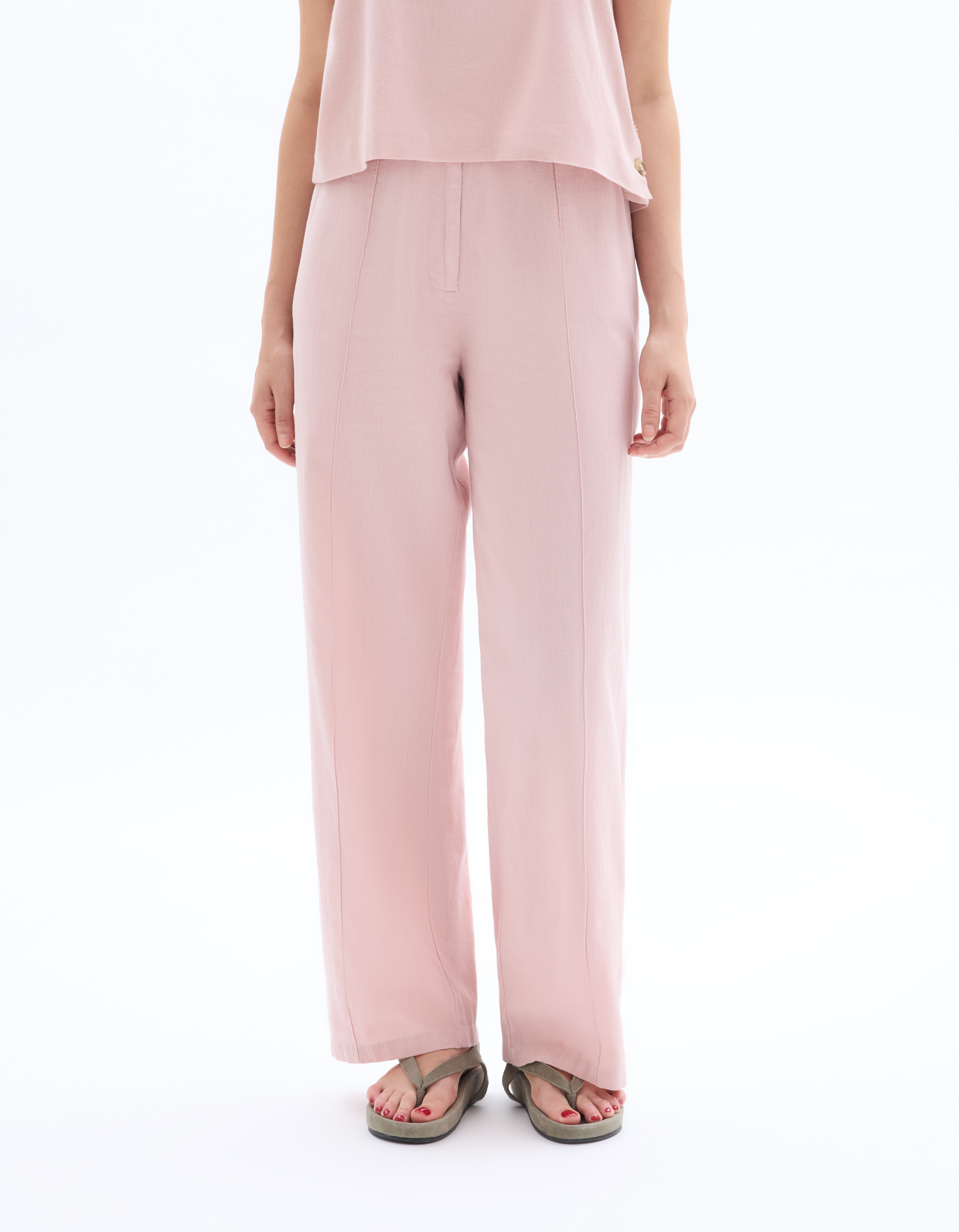 Pantalon fluide coton lin - rose - celio - Modalova