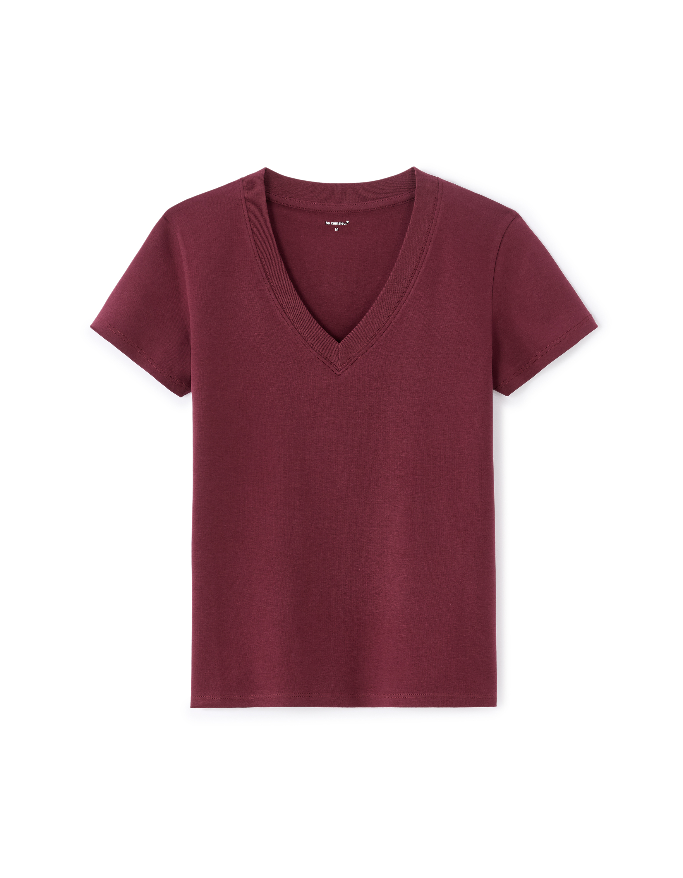 T-shirt en coton doux col v - bordeaux