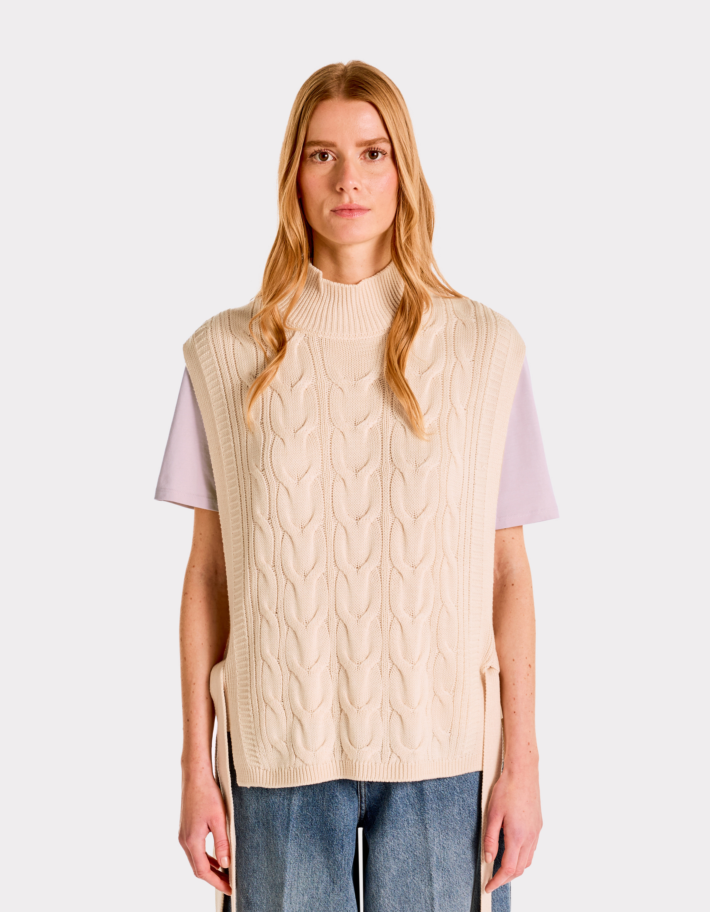 Pull col montant sans manche à nouer - écru - celio - Modalova
