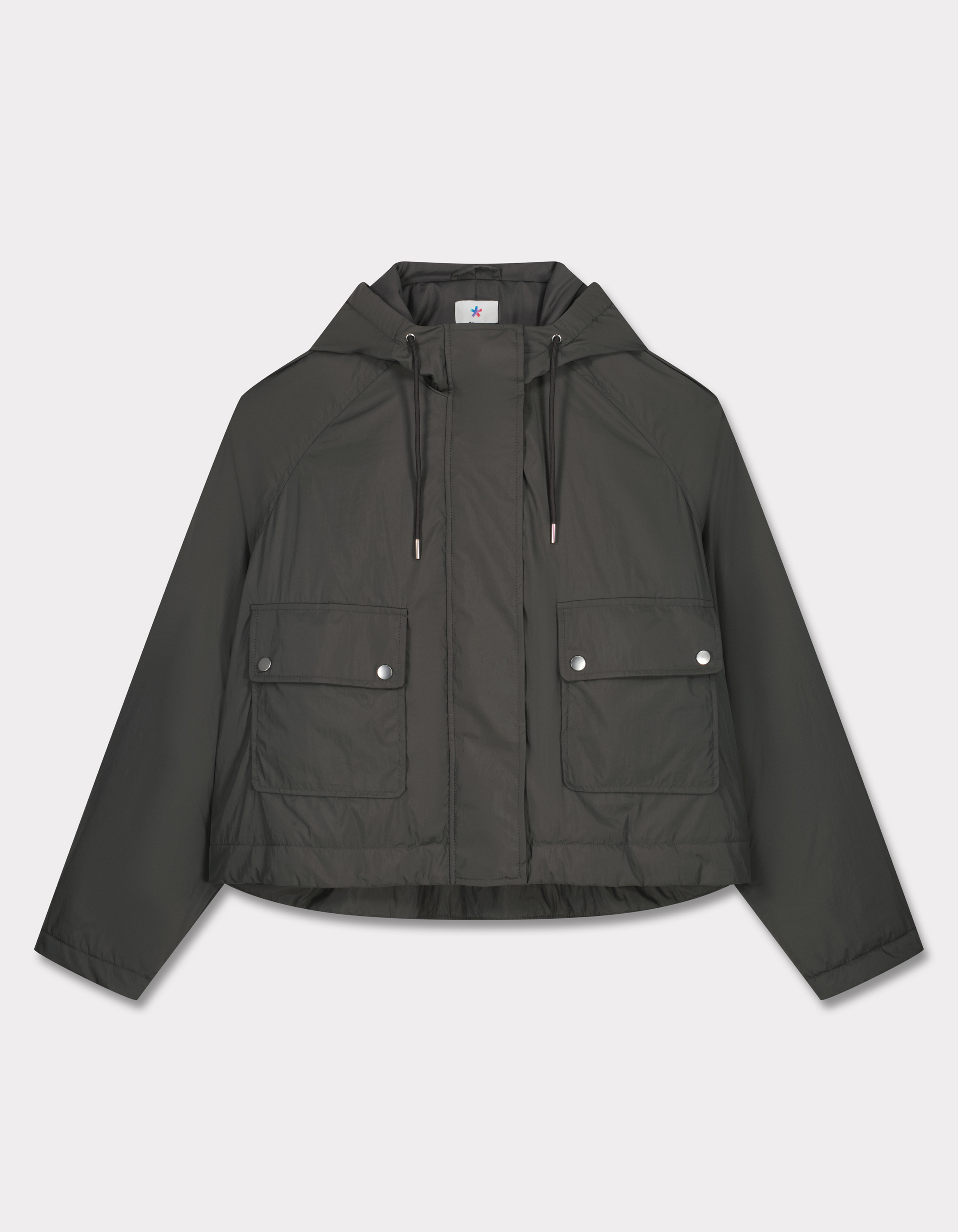 Parka courte à capuche resserable - gris