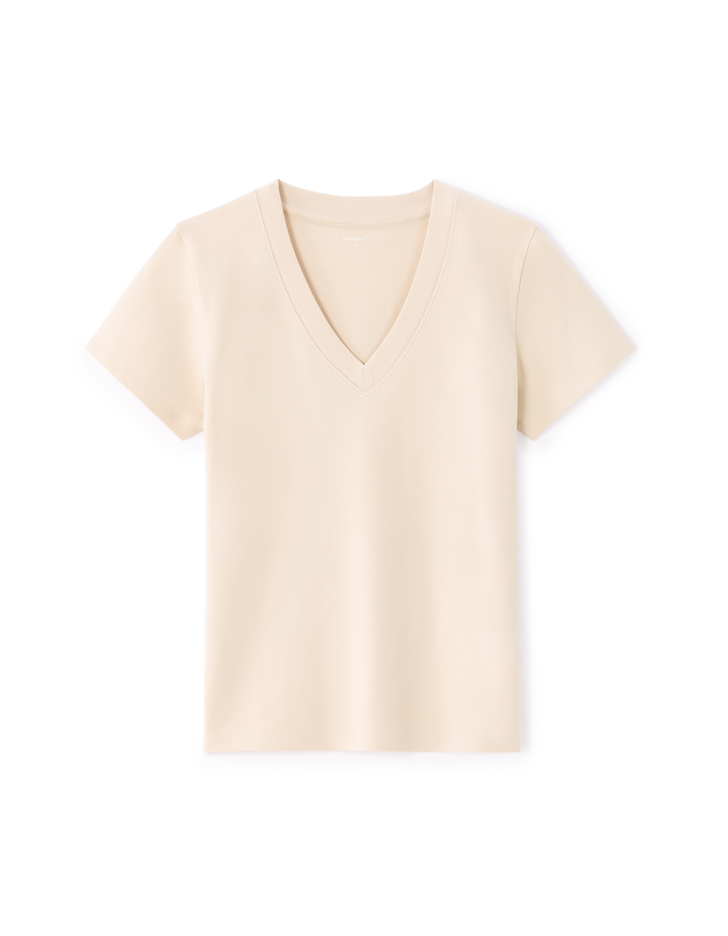 T-shirt en coton doux col V - beige