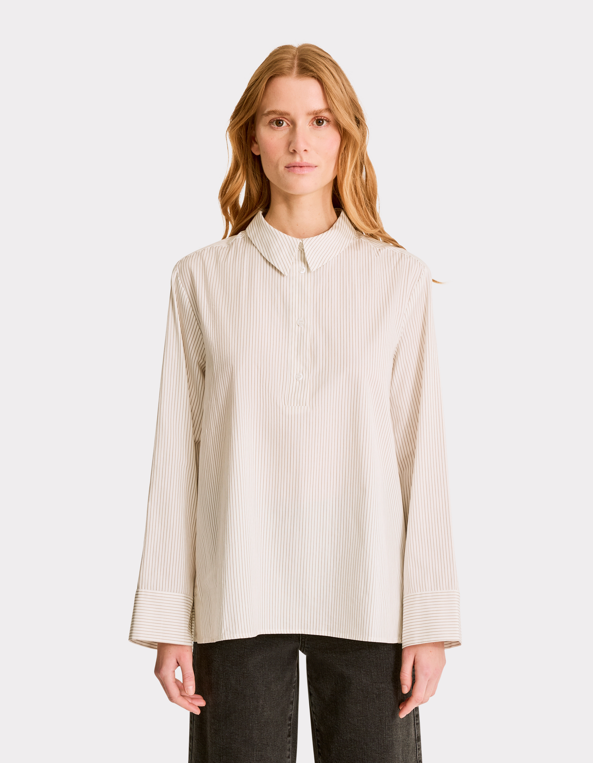 Chemise rayée avec ouverture côté - beige - celio - Modalova