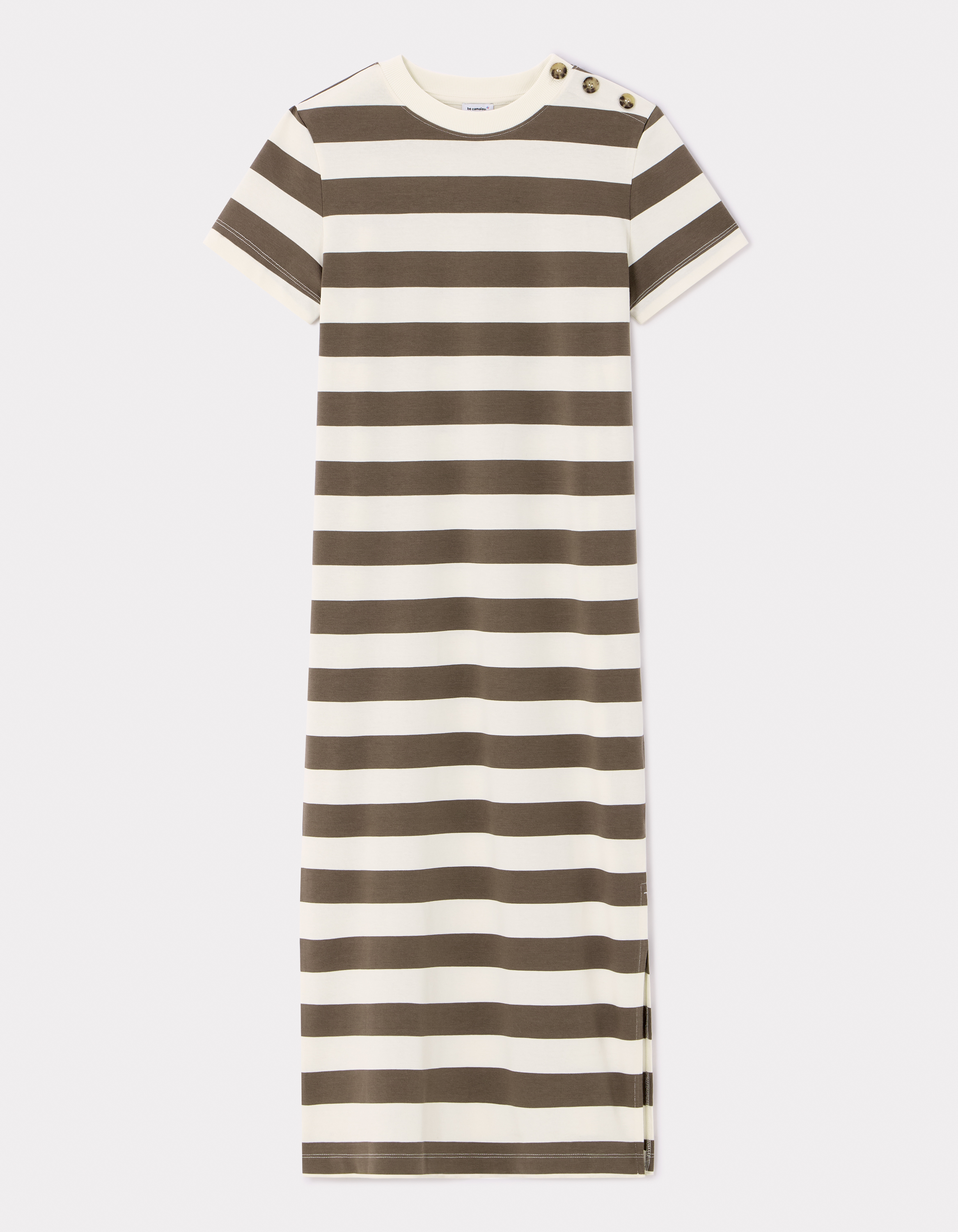 Robe longue boutonnée à rayures - kaki