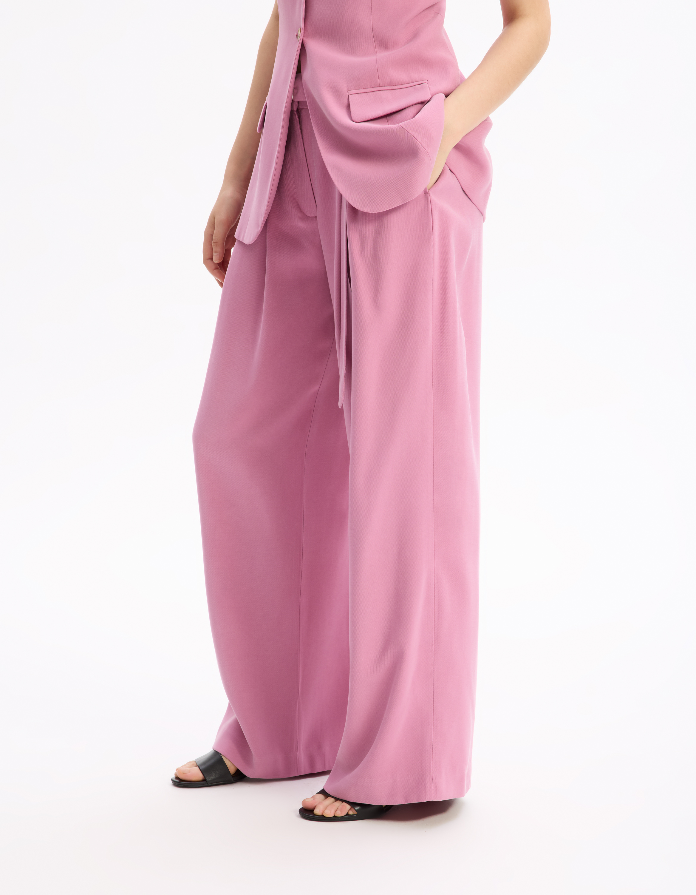 Pantalon large en popeline de coton - rose - celio - Modalova