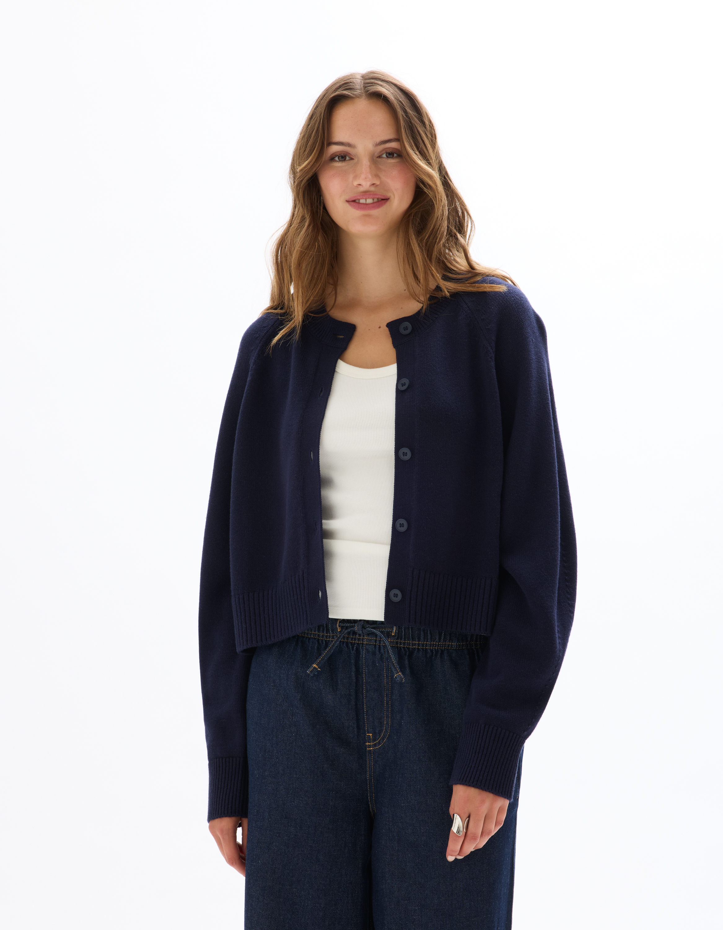 Gilet court en maille unie - marine - celio - Modalova