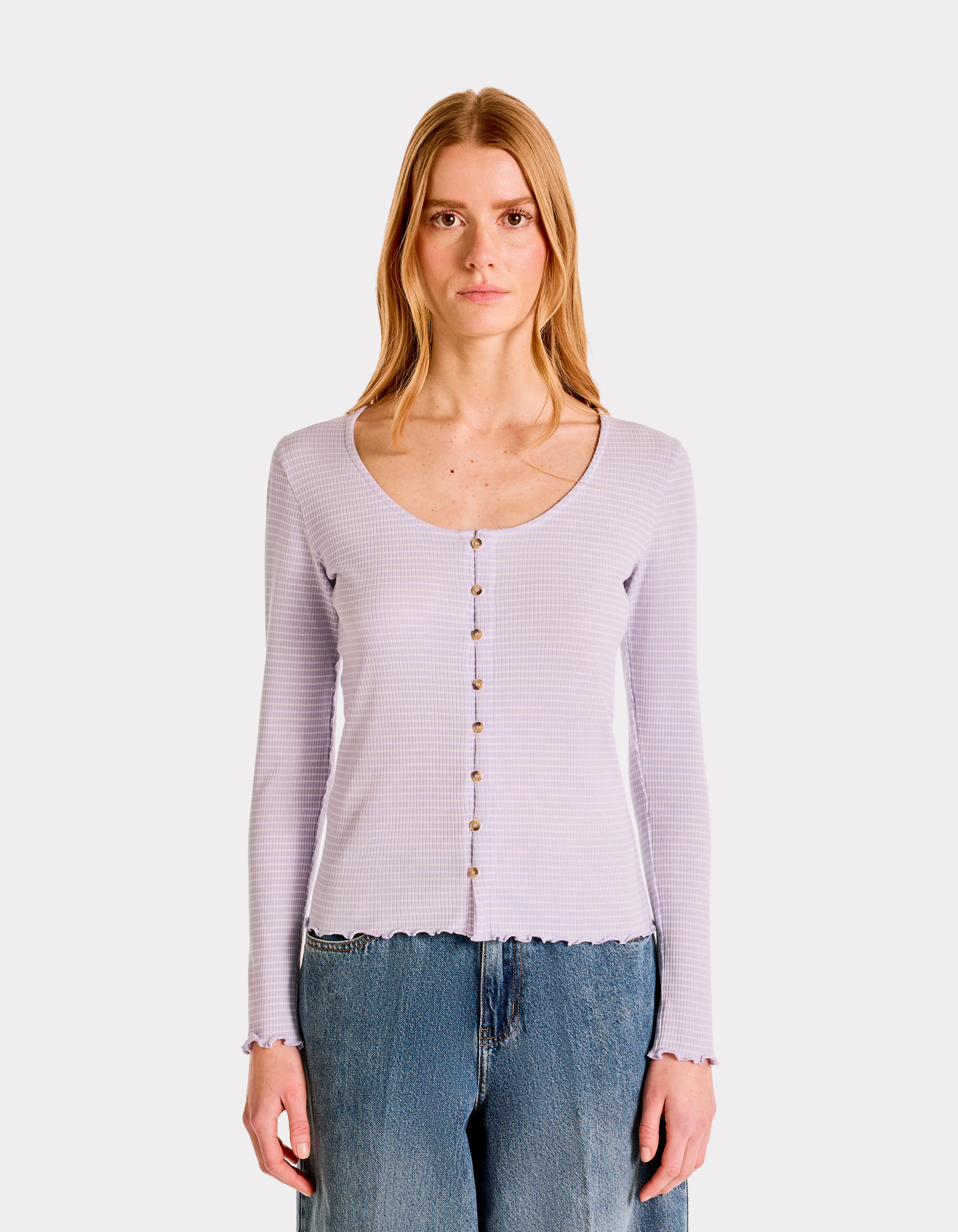 T-shirt en maille côtelée rayée - violet - celio - Modalova