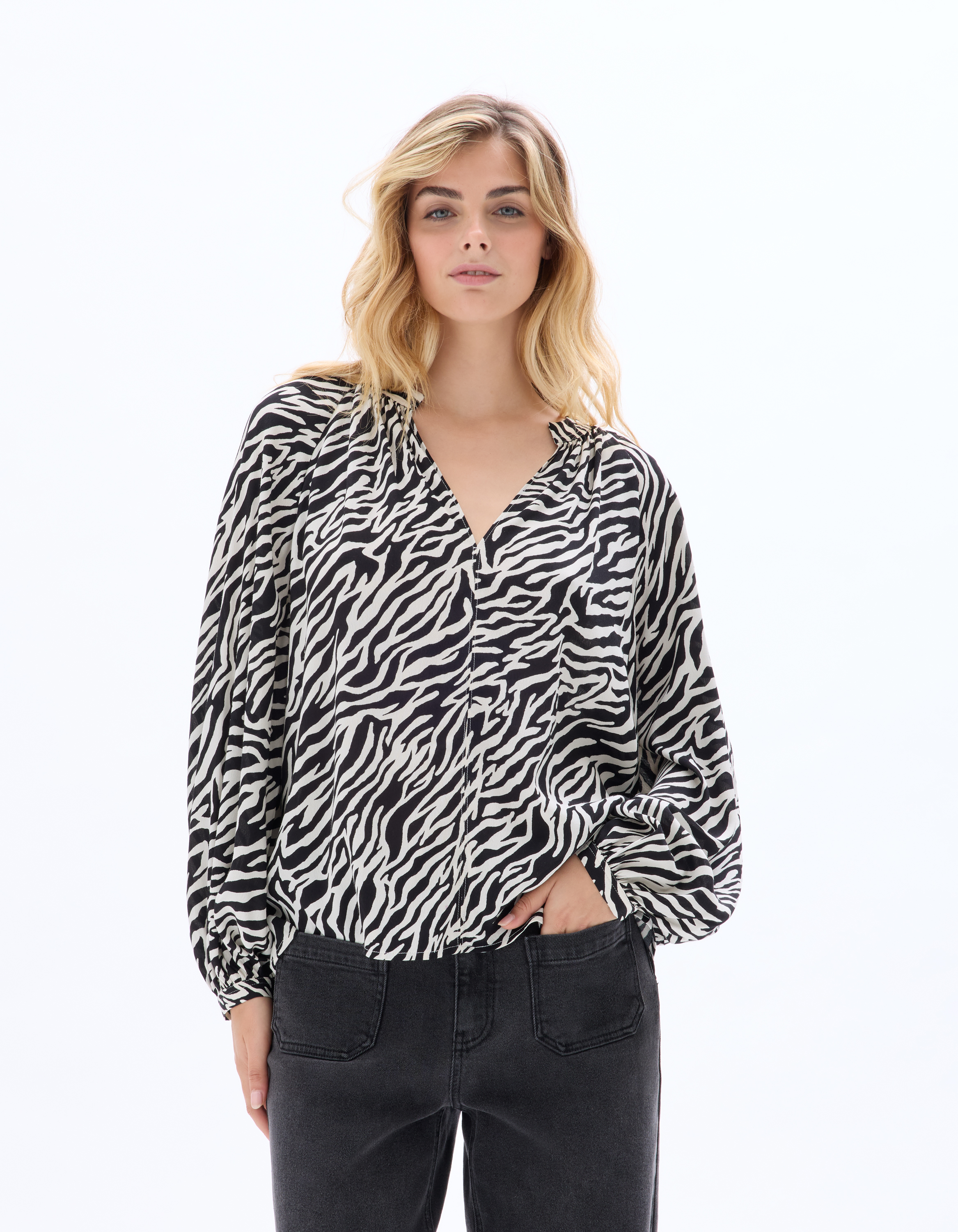 Blouse col v - blanc - celio - Modalova