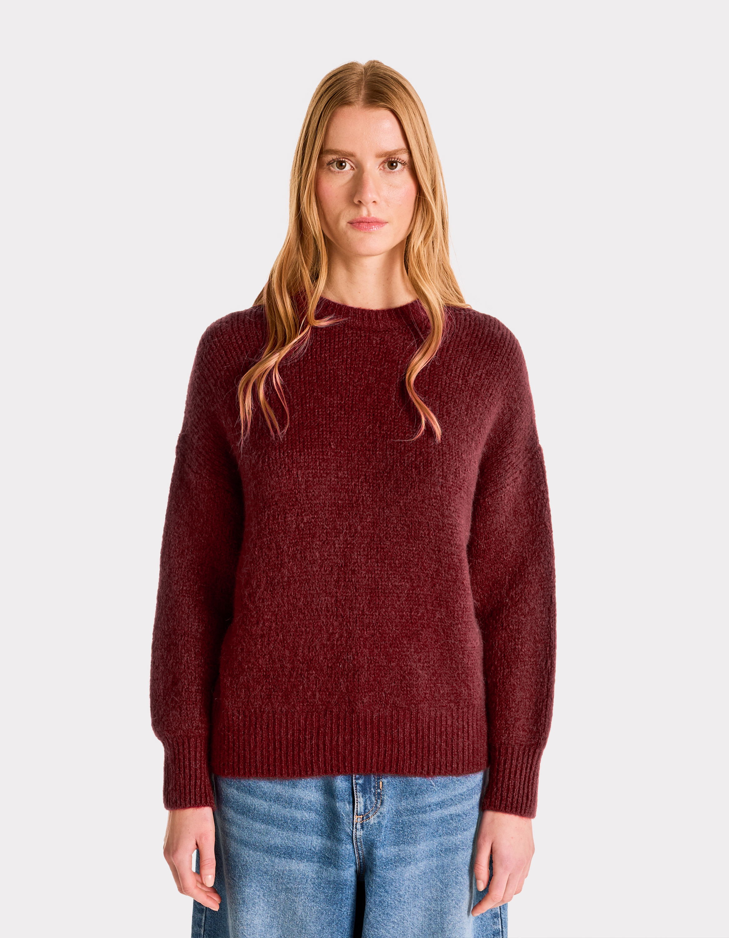 Pull à col rond en maille soufflée - bordeaux - celio - Modalova