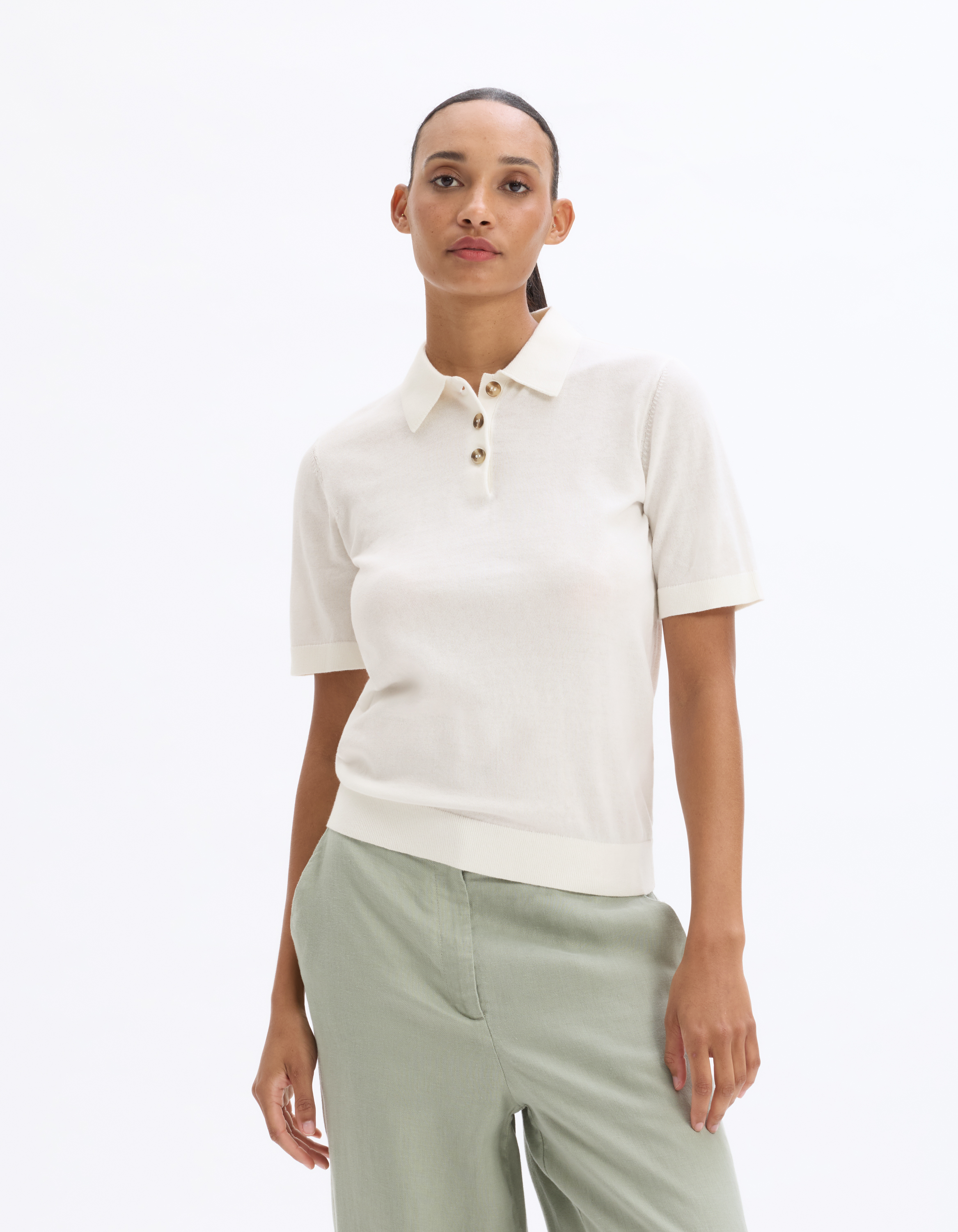 Pull polo manches courtes en maille - écru - celio - Modalova
