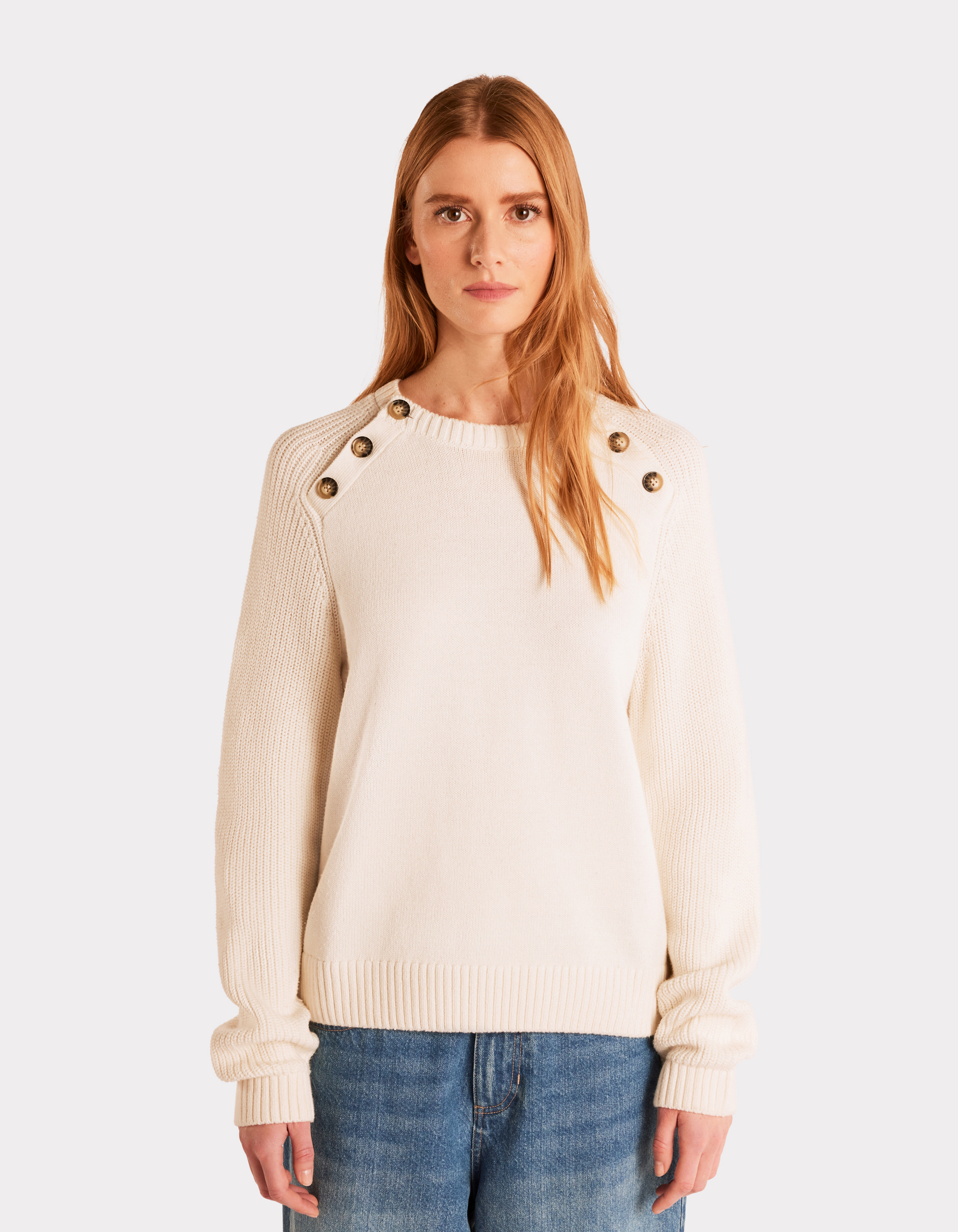 Pull en coton chaud col rond - écru - celio - Modalova