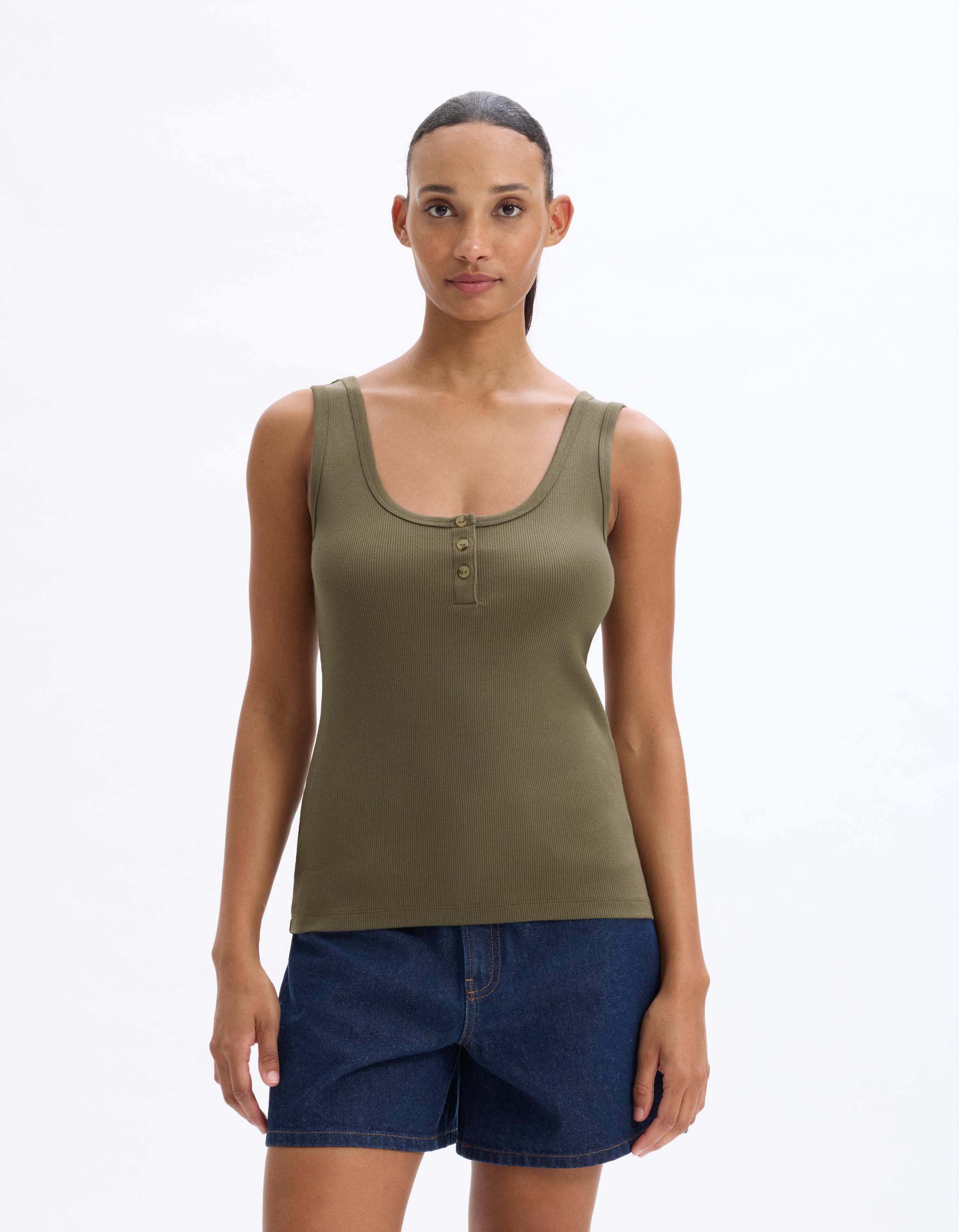Débardeur côtelé court - kaki - celio - Modalova