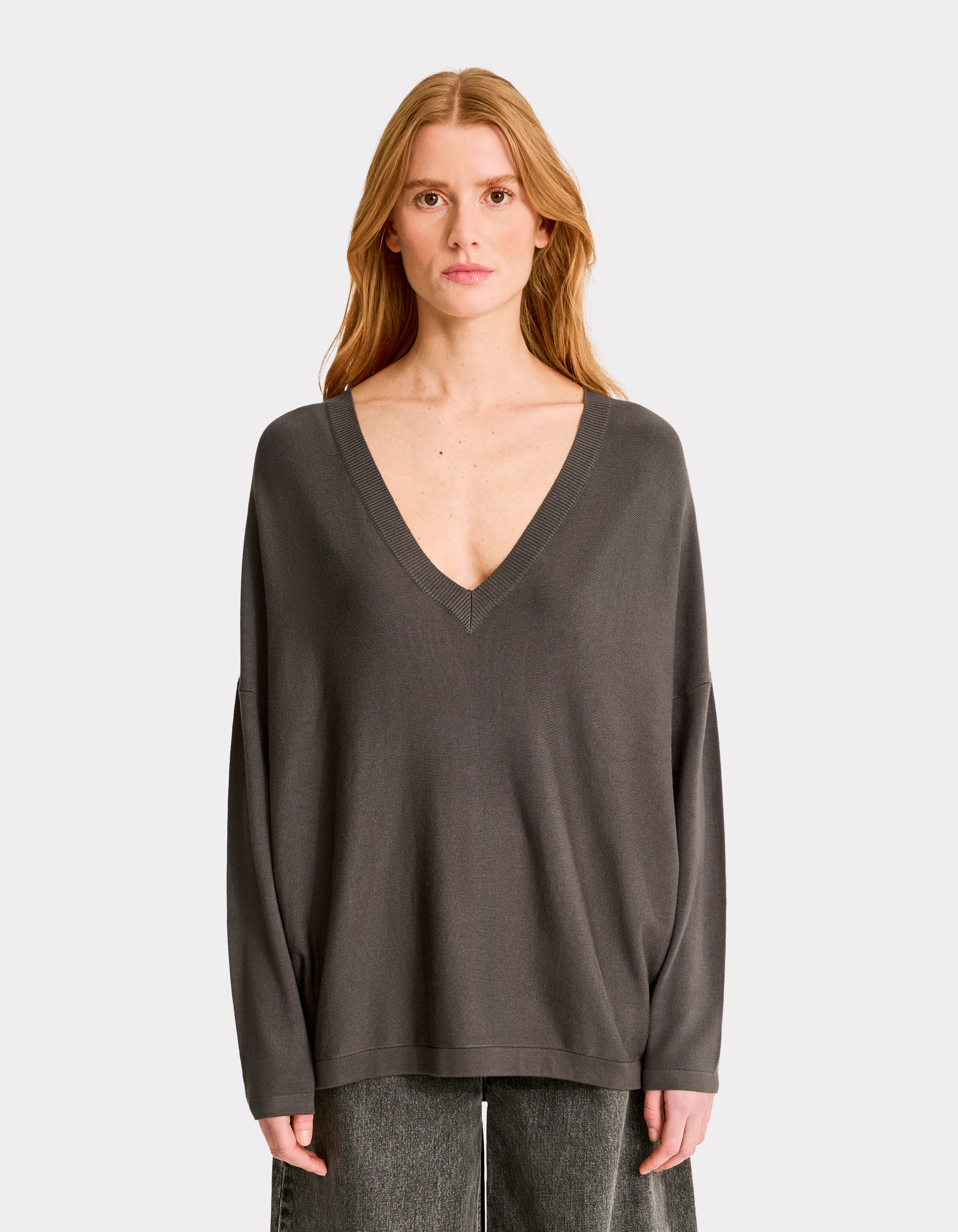 Pull ample col V en viscose Ecovero - gris - celio - Modalova