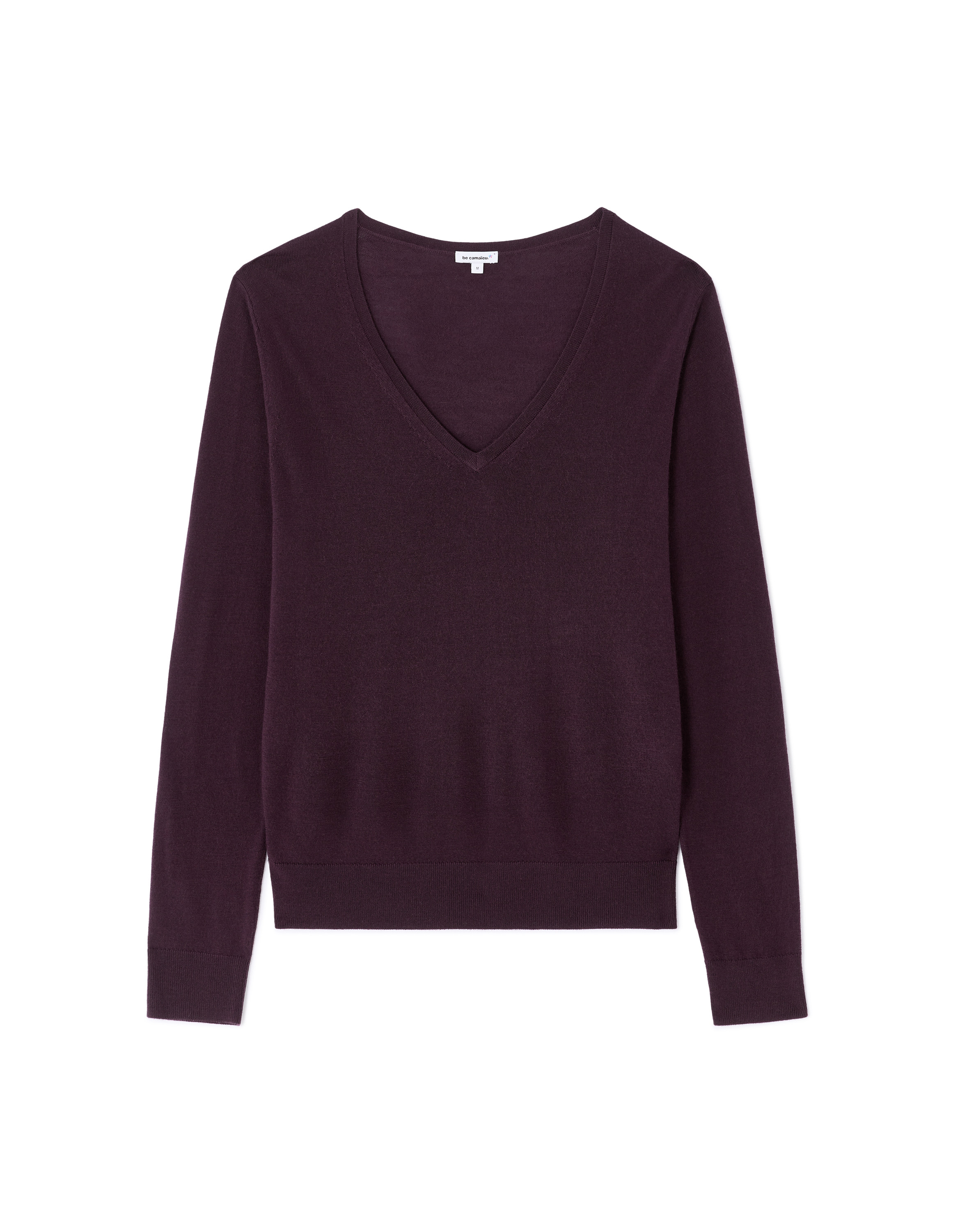 Pull 100% laine mérinos à col V - marron