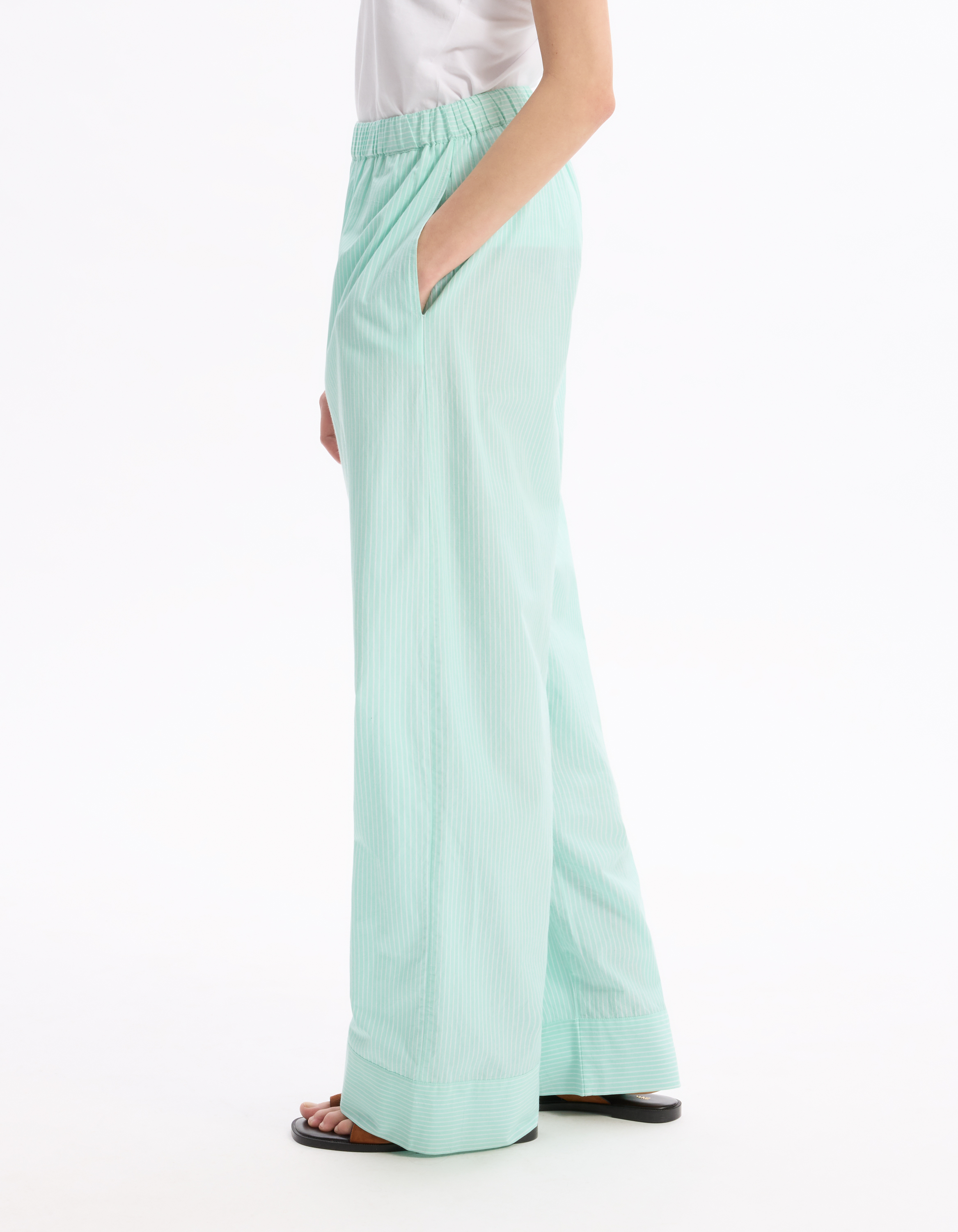 Pantalon de pyjama large en popeline de coton - vert d'eau - celio - Modalova