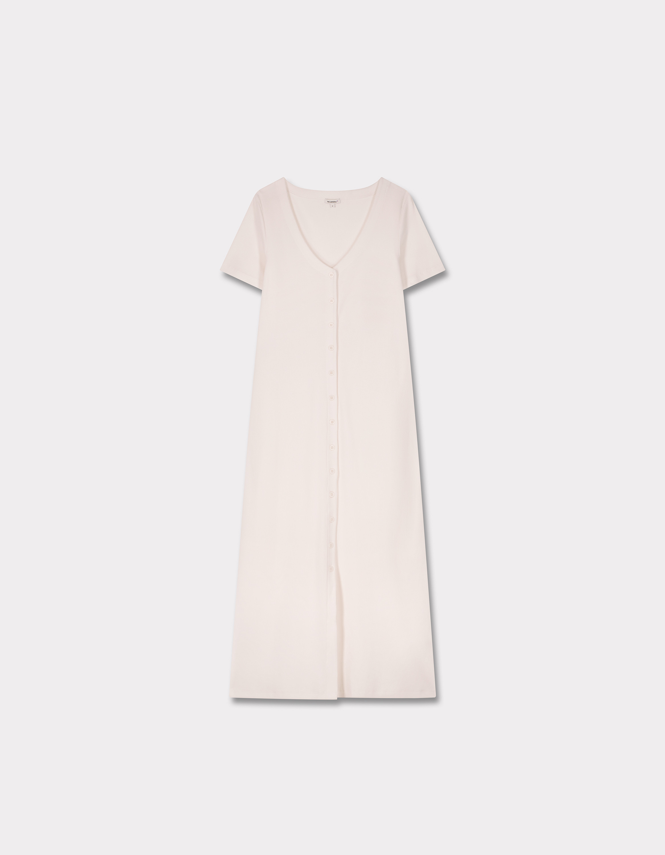 Robe longue côtelée boutonnée - écru