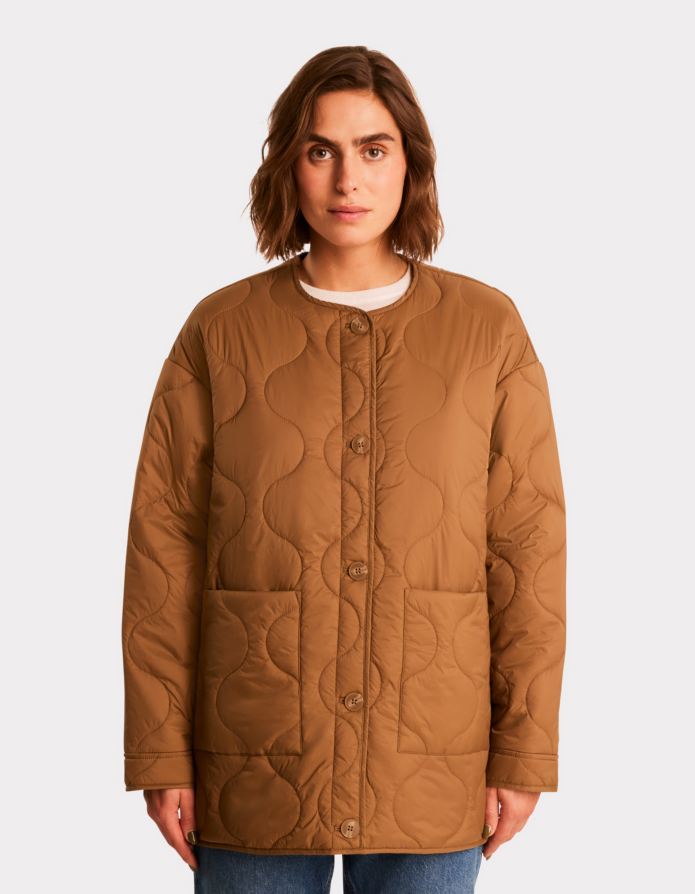 Veste matelassé col rond - marron - celio - Modalova