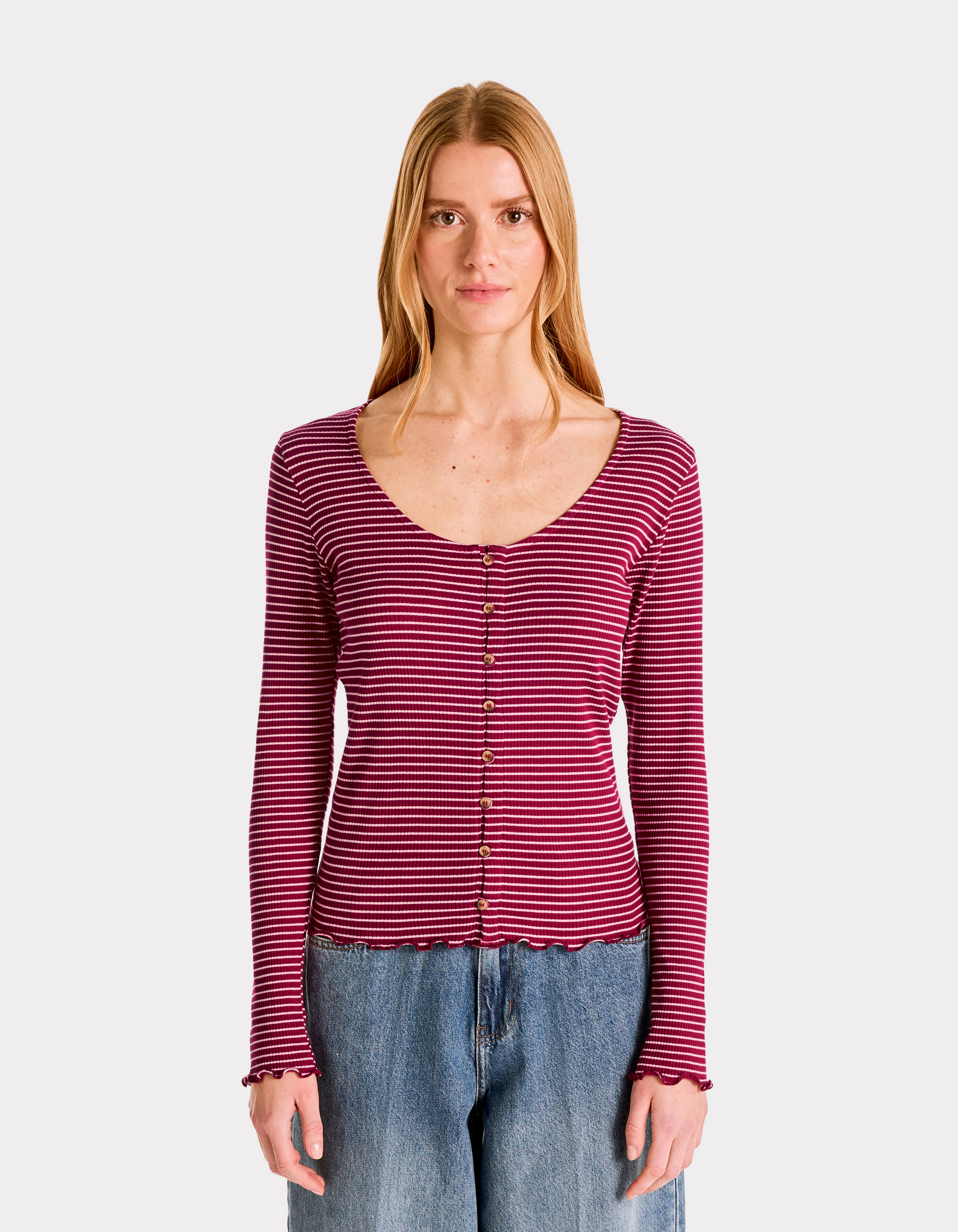 T-shirt en maille côtelée rayée - rouge - celio - Modalova