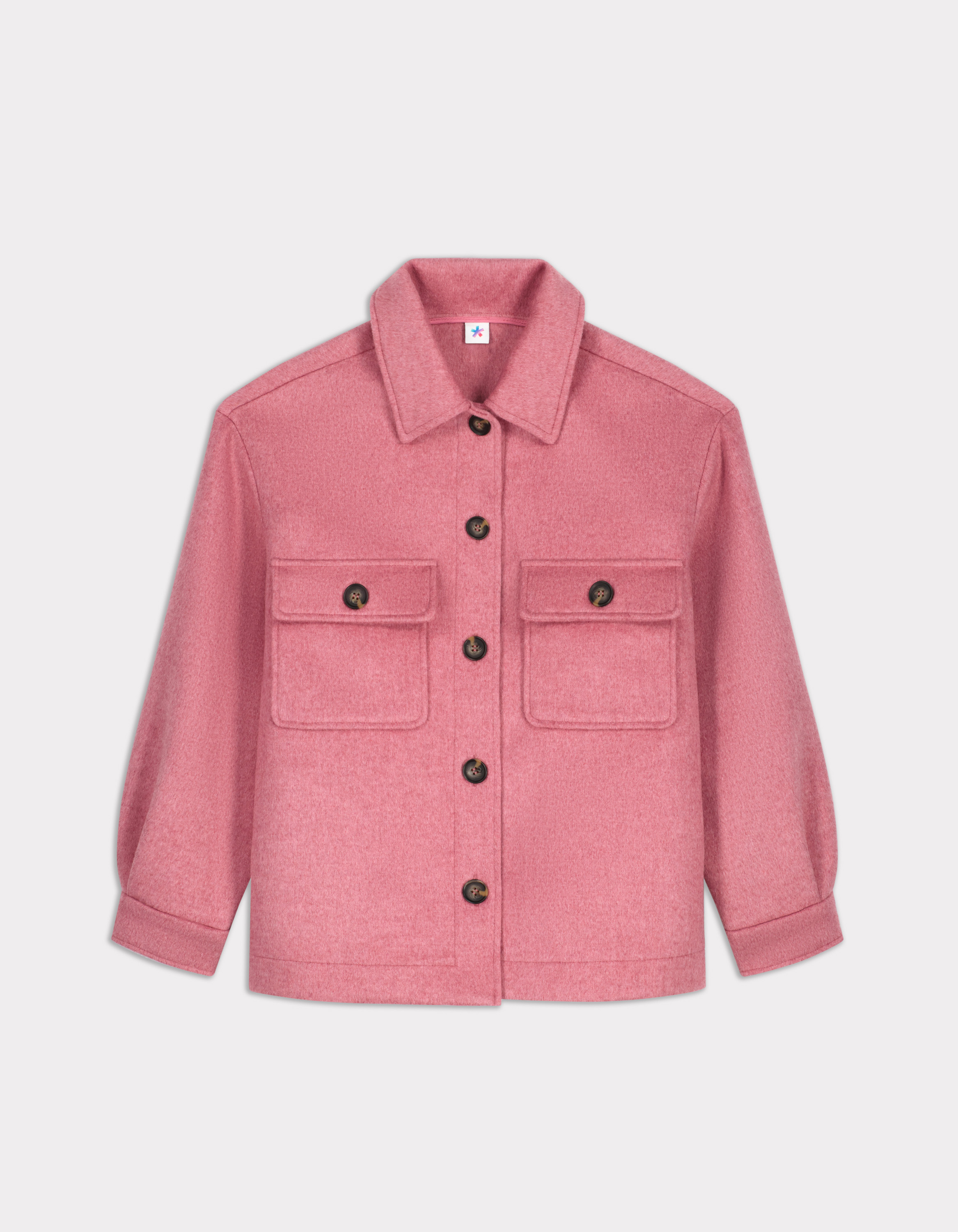 Blouson duveteux col chemise - rose