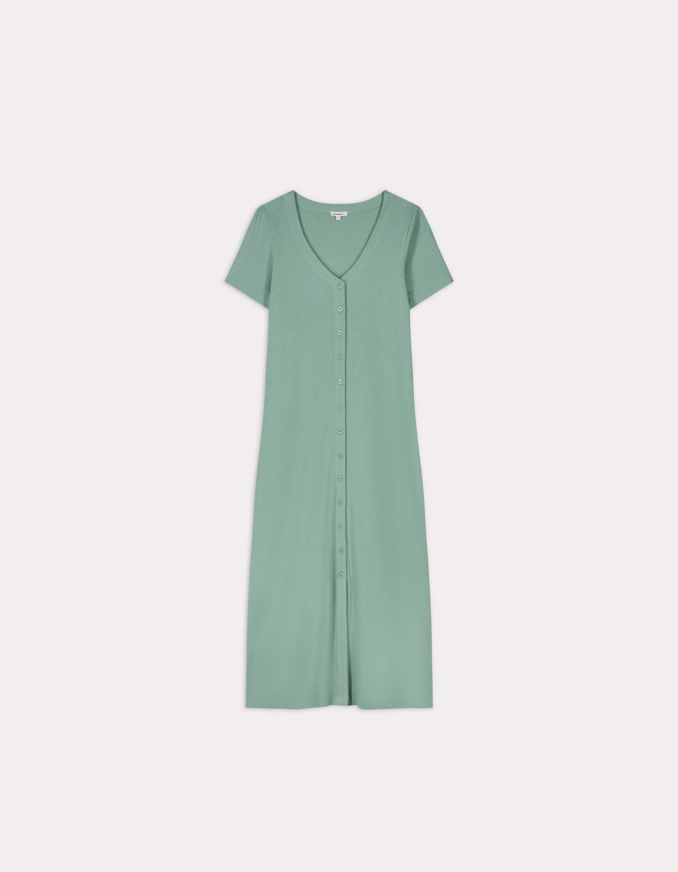 Robe longue côtelée boutonnée - vert
