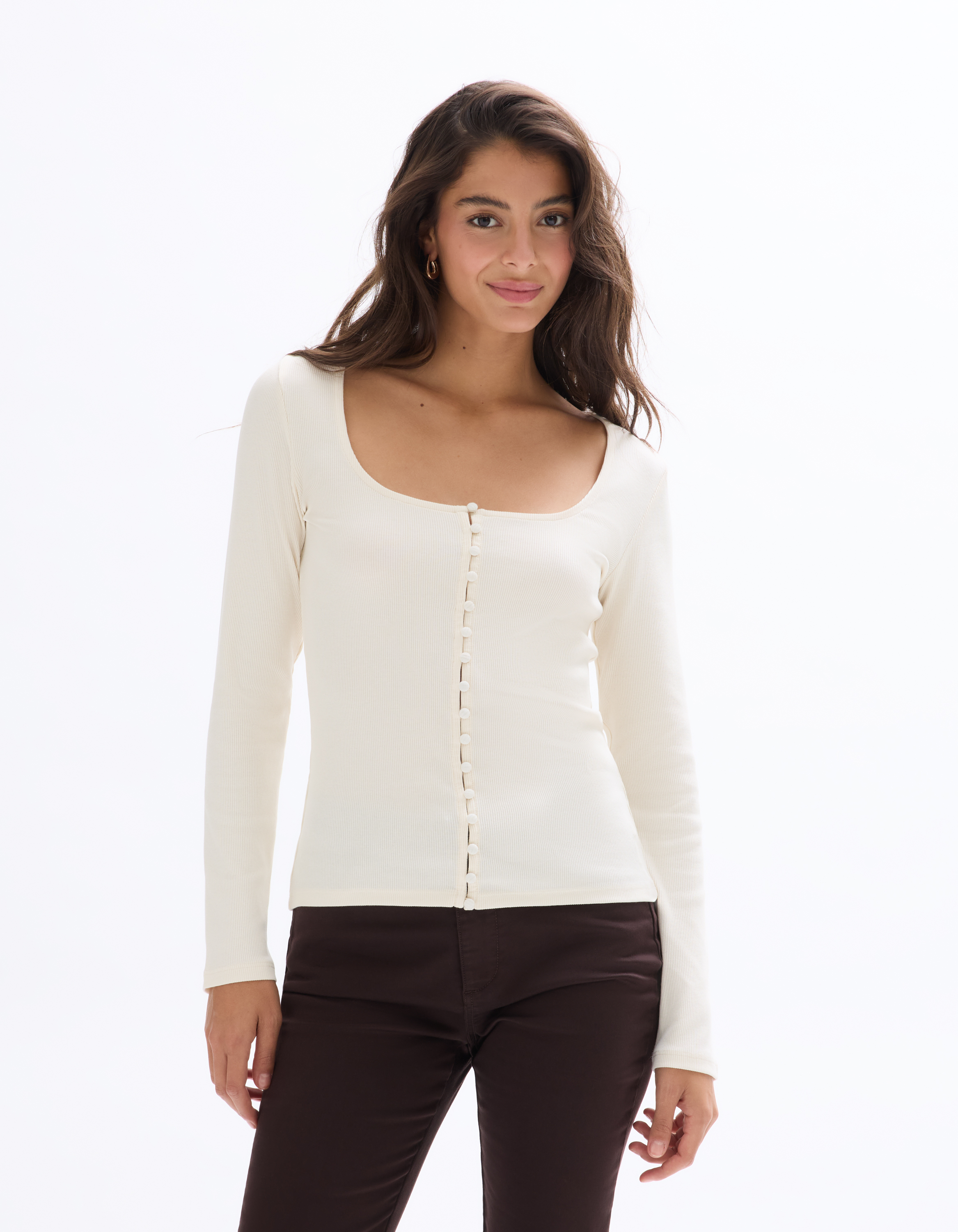 T-shirt manches longues boutonné - beige - celio - Modalova