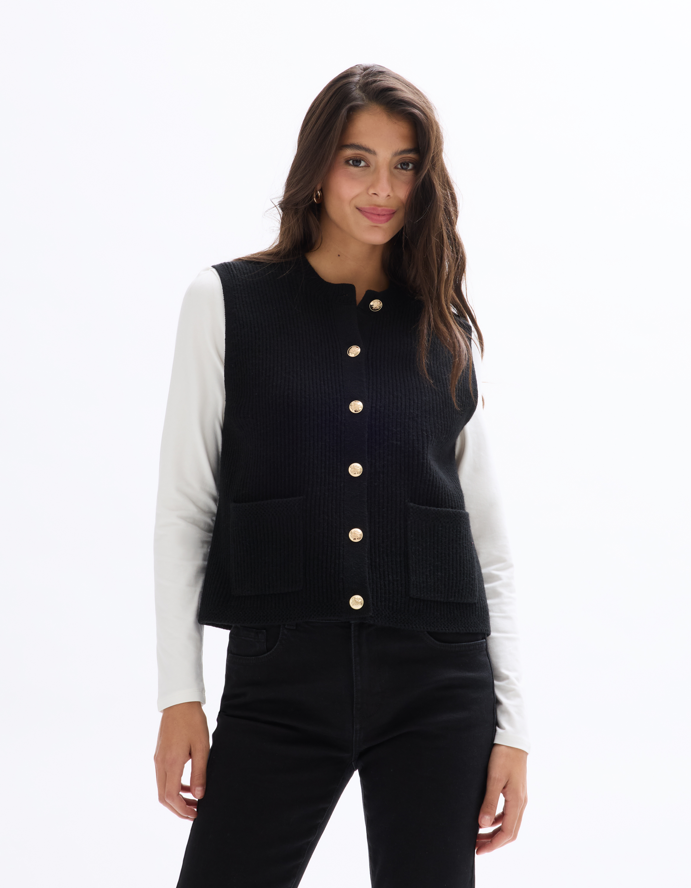 Gilet boutonné sans manche - noir - celio - Modalova