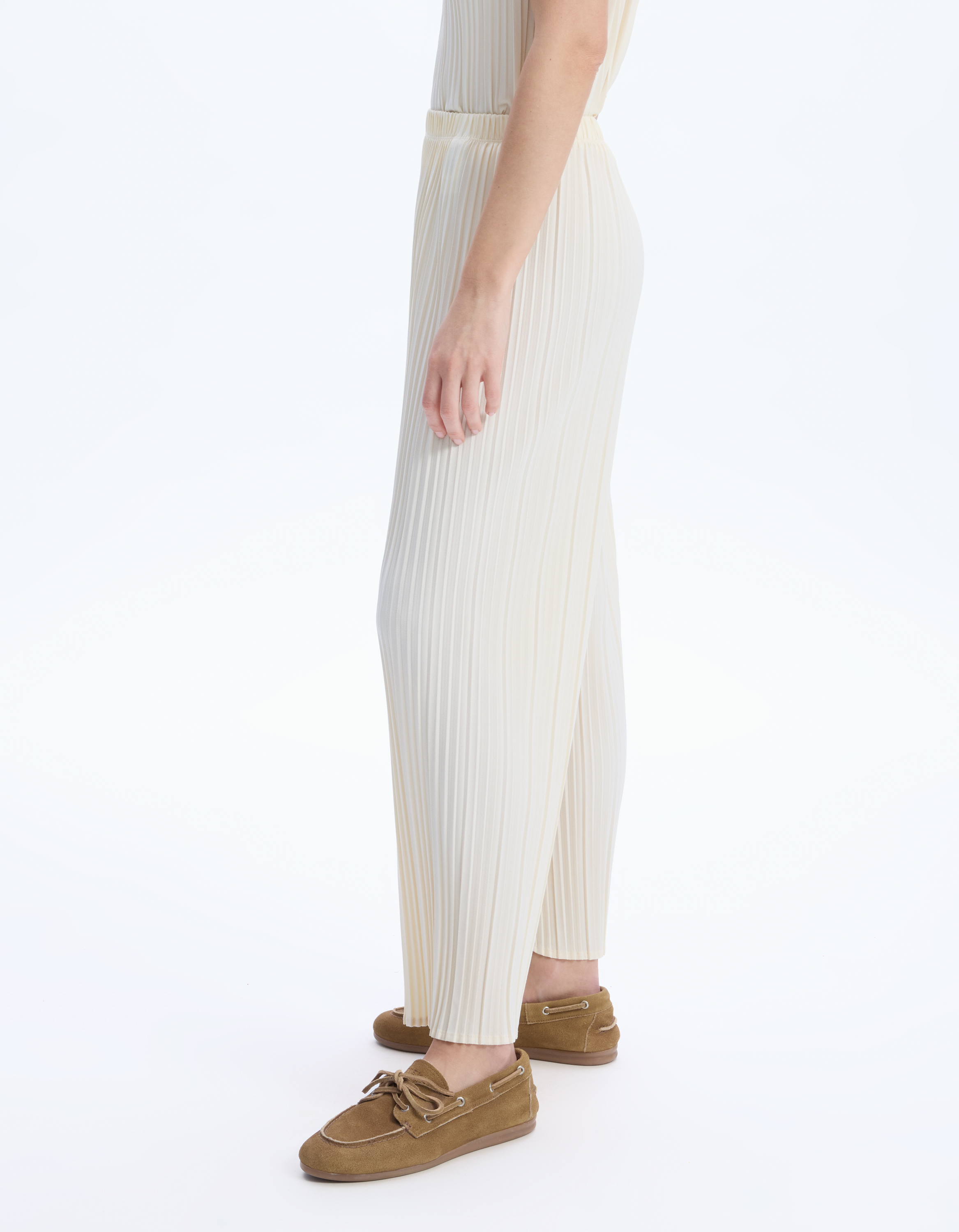Pantalon en maille plissée - beige - celio - Modalova