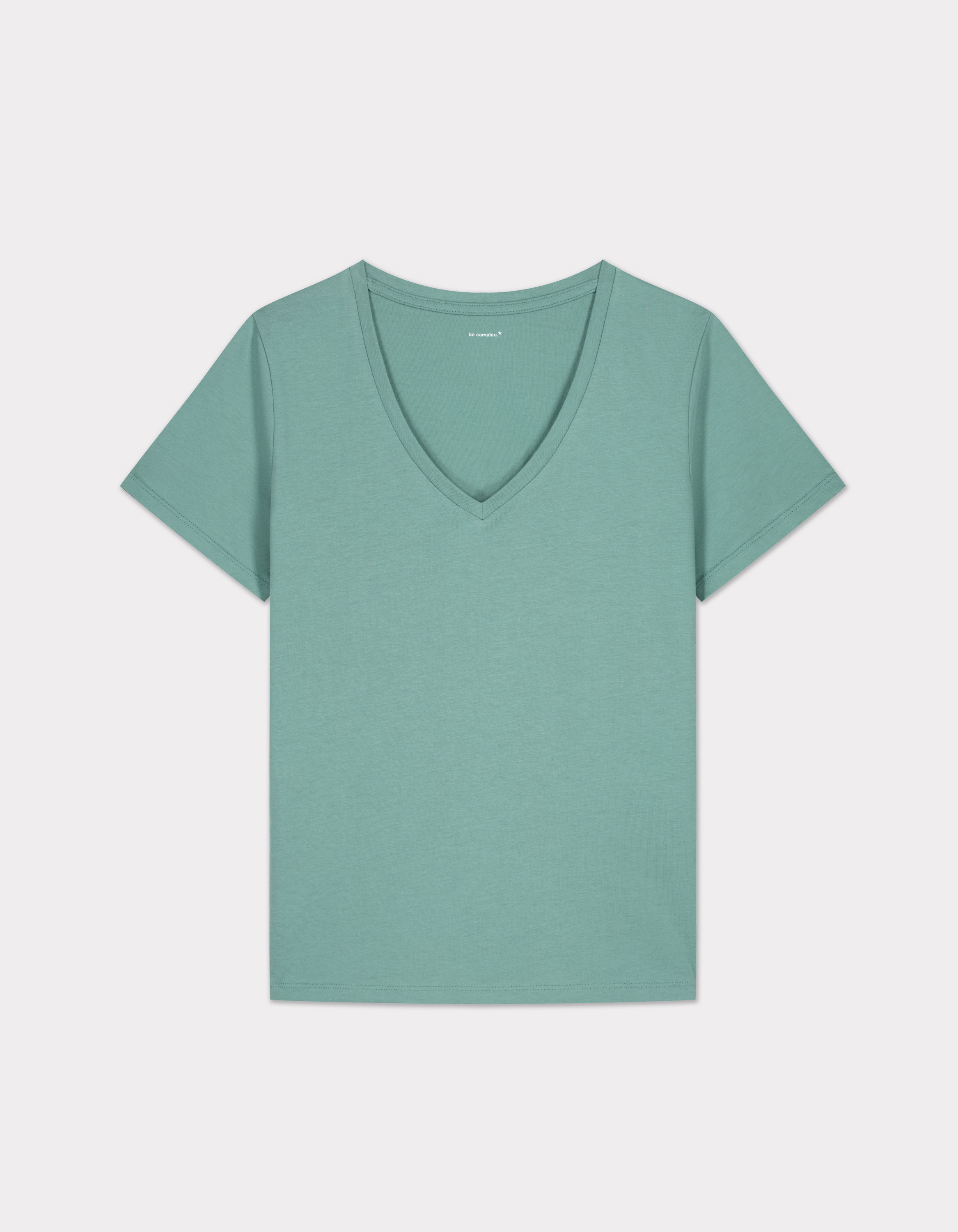 T-shirt en coton biologique col V - vert