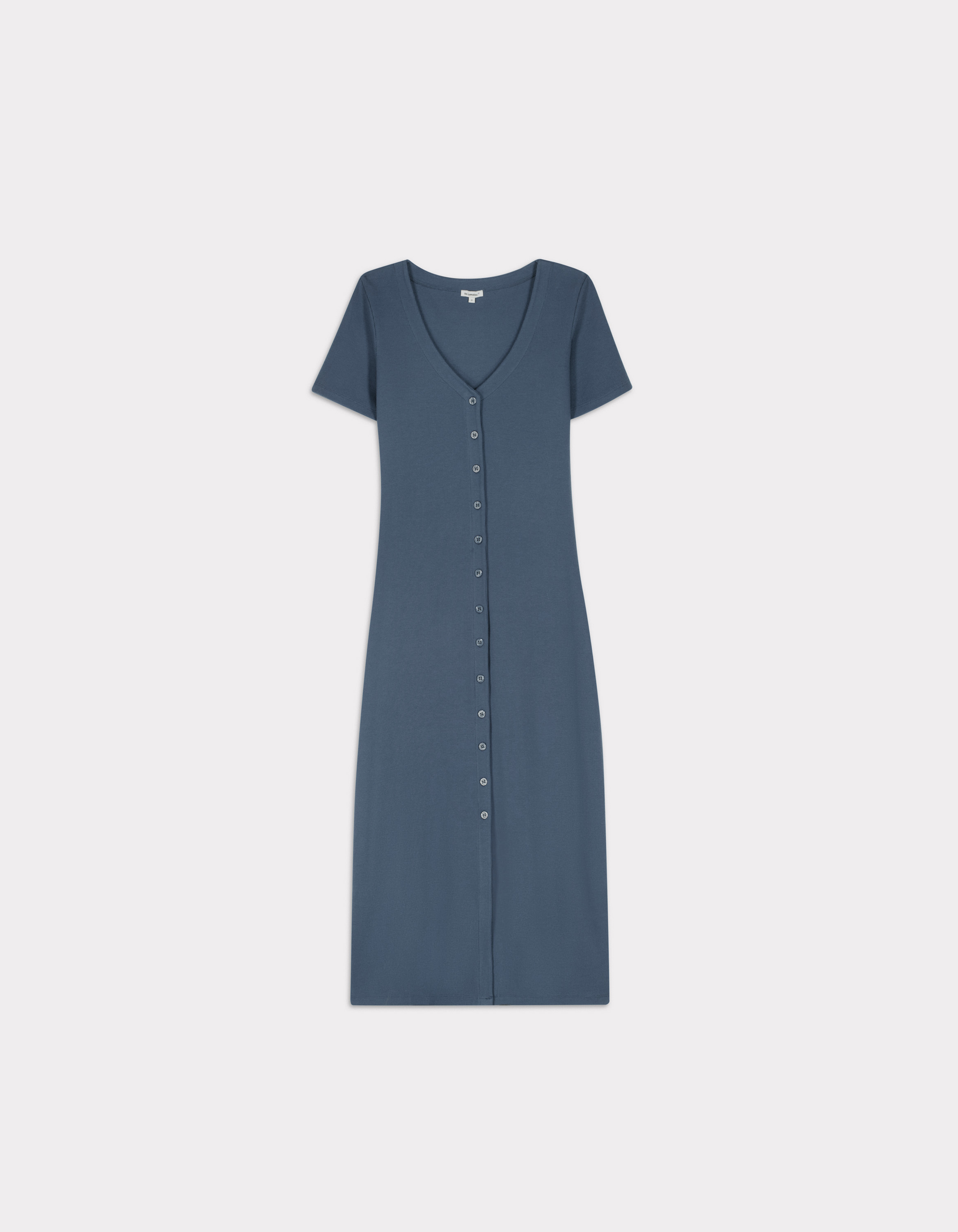 Robe longue côtelée boutonnée - bleu