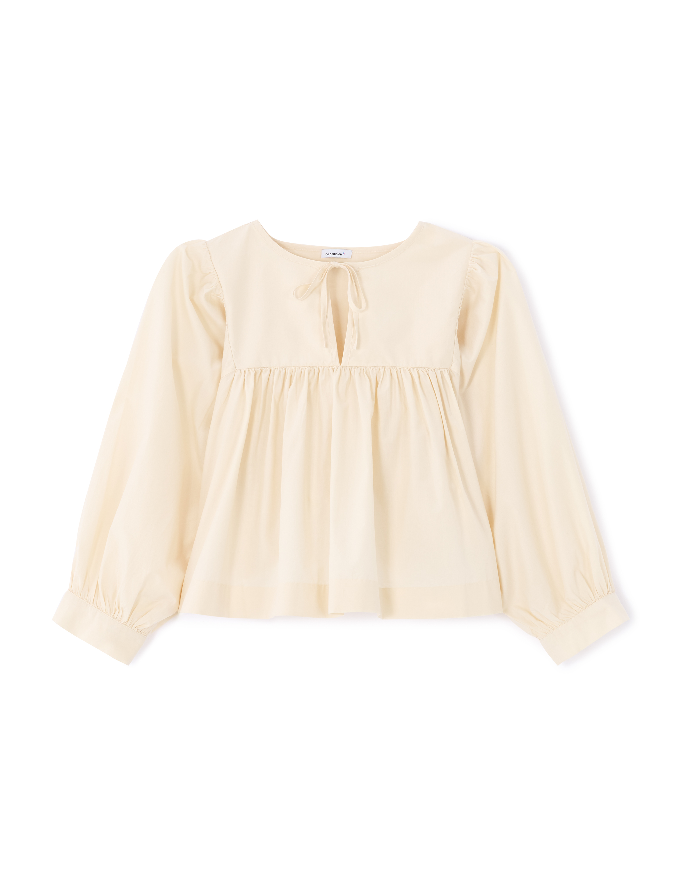 Blouse encolure tunisienne en coton - beige