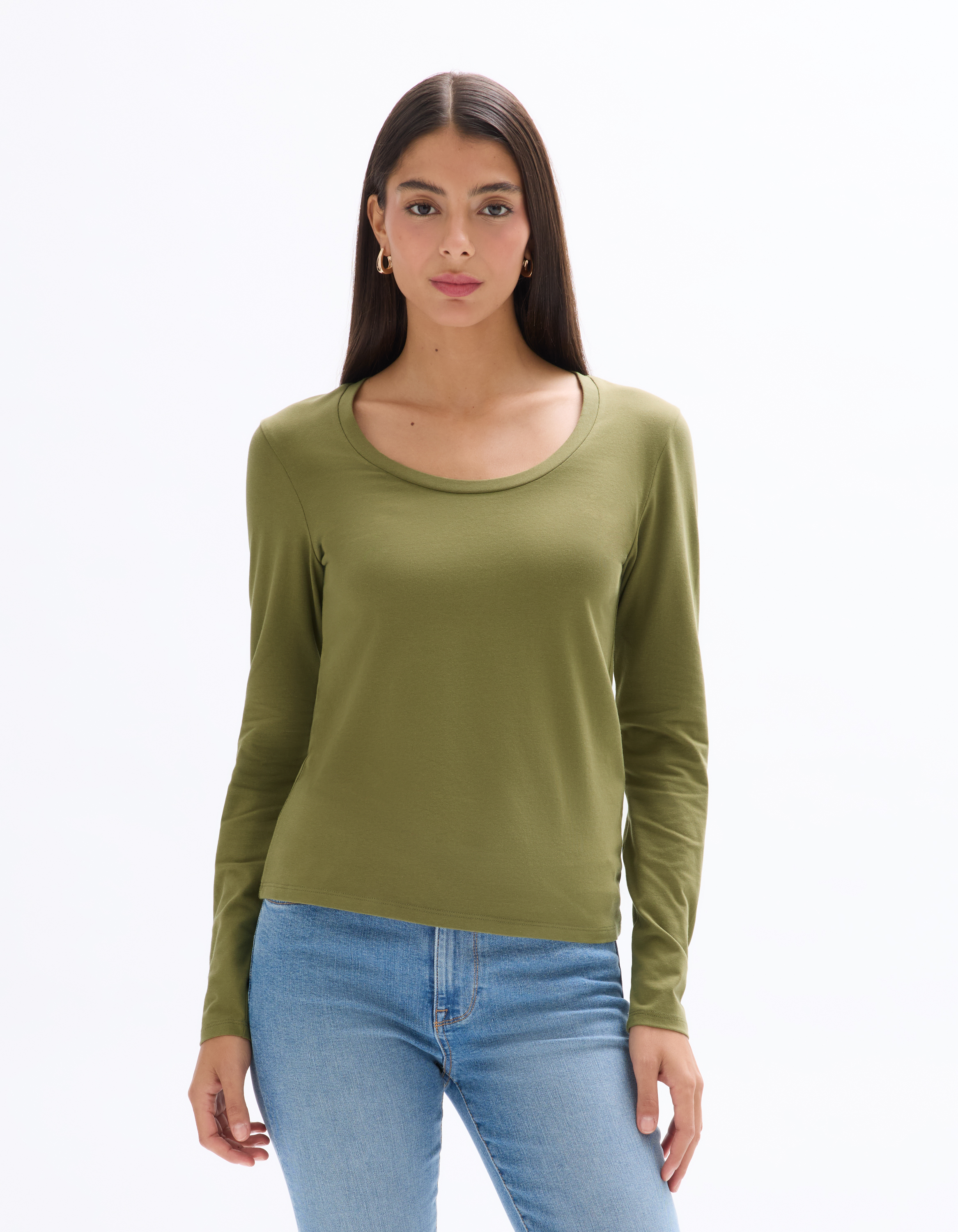 T-shirt ajusté à manches longues - vert - celio - Modalova