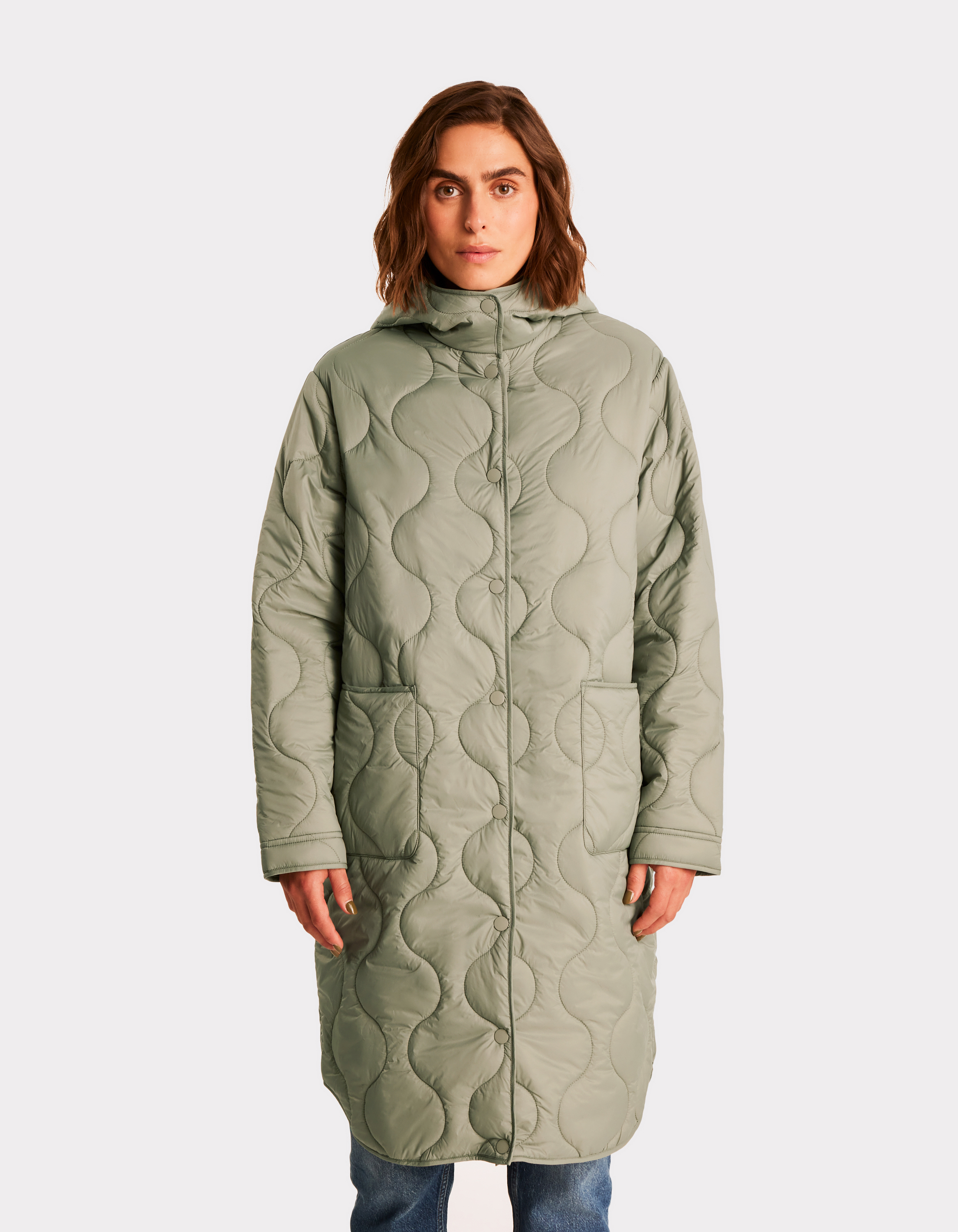 Doudoune légère longue à capuche - vert - celio - Modalova