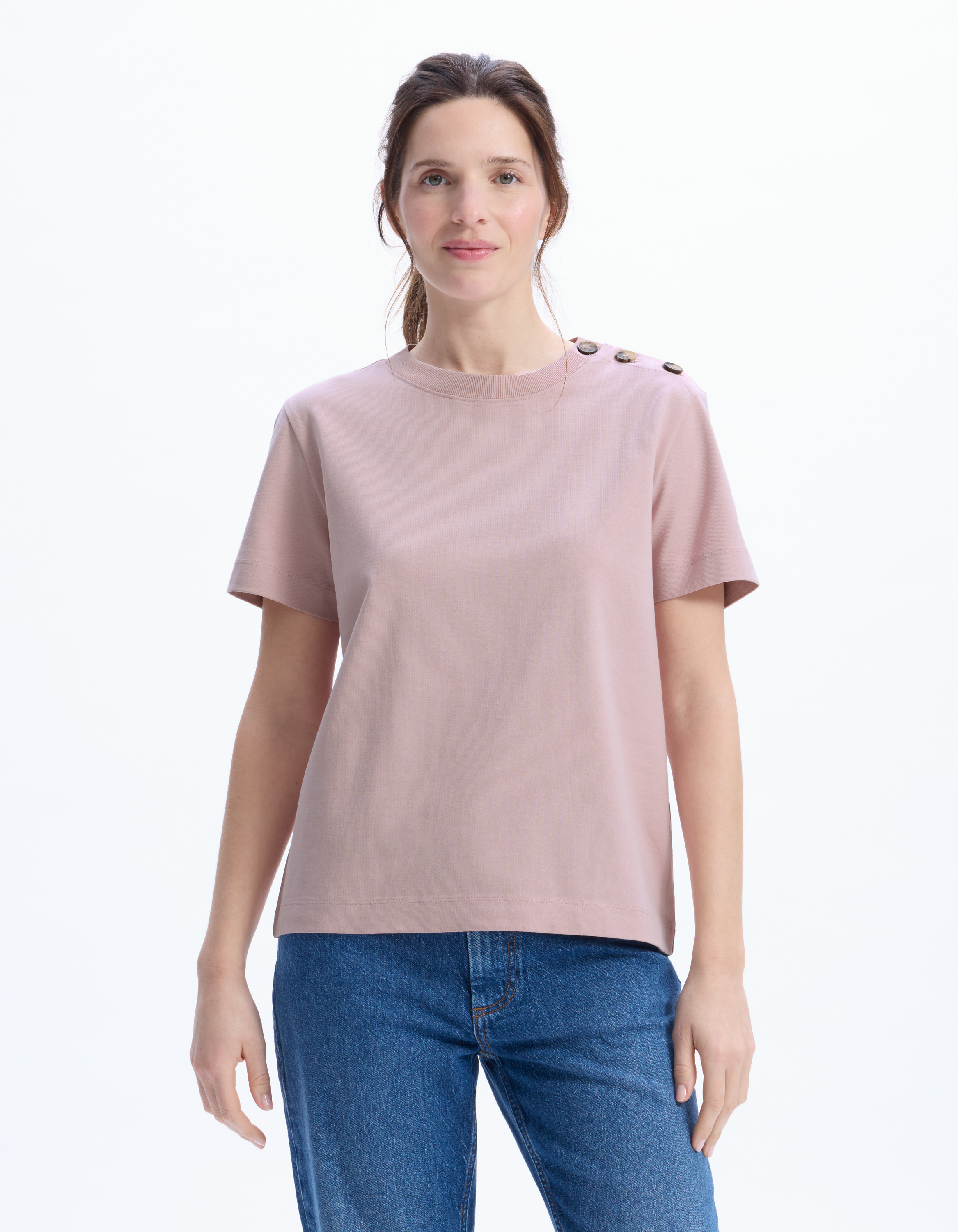 T-shirt en coton épais boutonné - rose - celio - Modalova