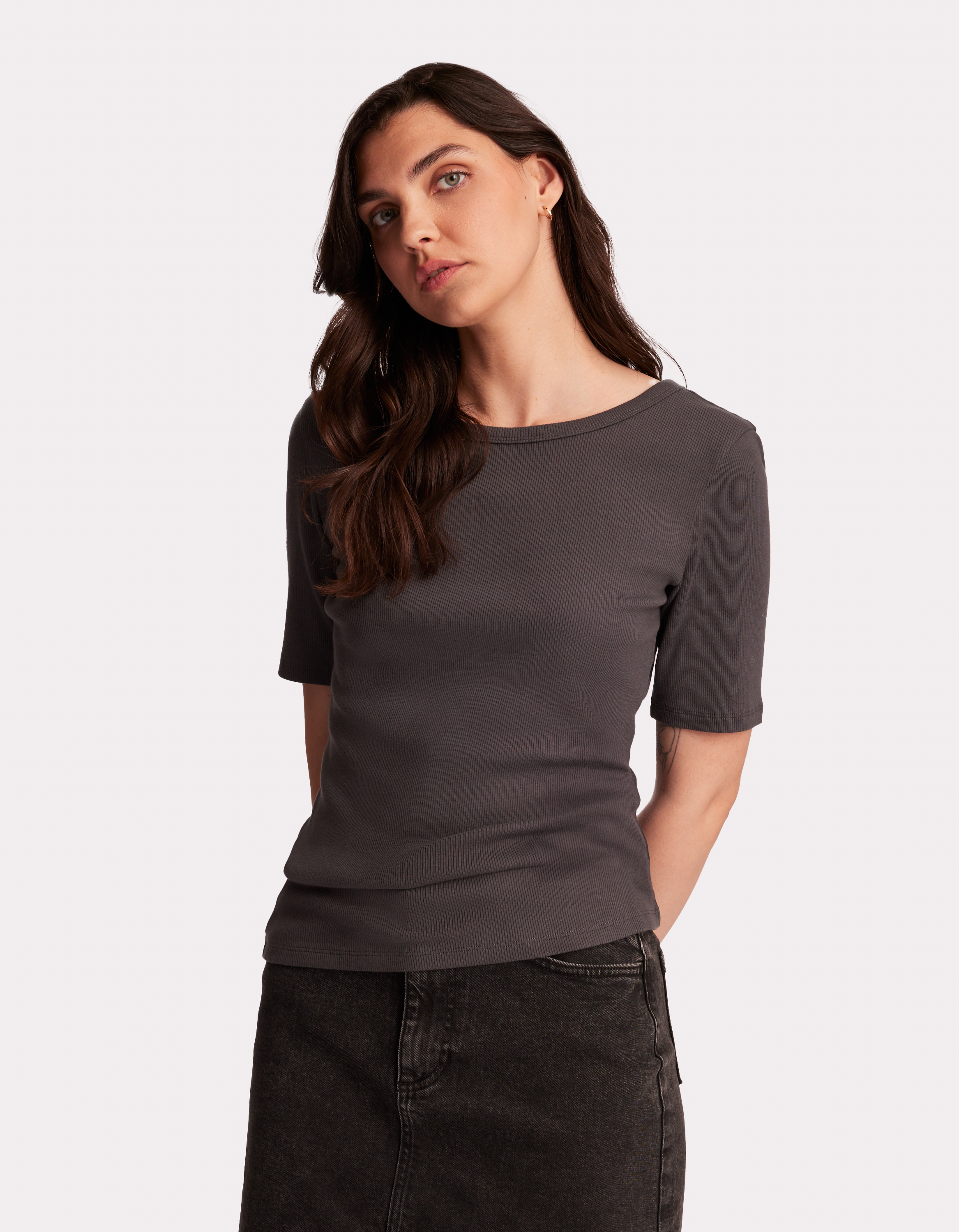 T-shirt côtelé à manches courtes - gris - celio - Modalova