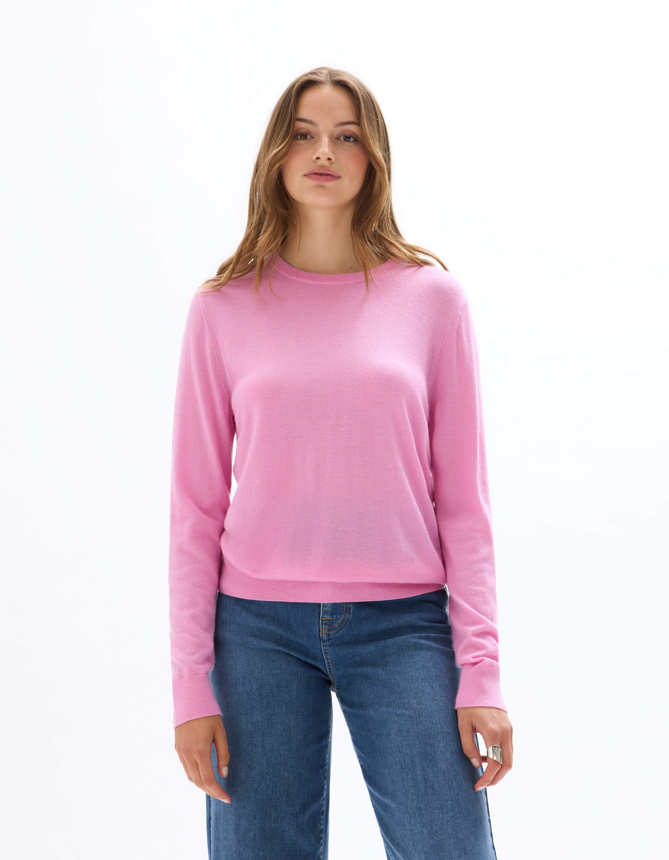 Pull 100% laine mérinos à col rond - rose - celio - Modalova